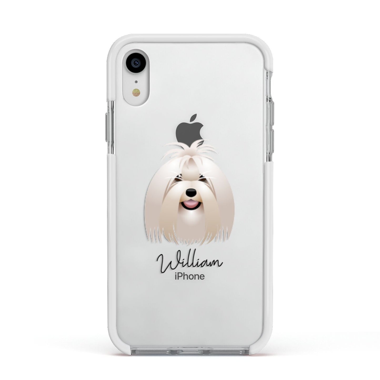 Maltese Personalised Apple iPhone XR Impact Case White Edge on Silver Phone