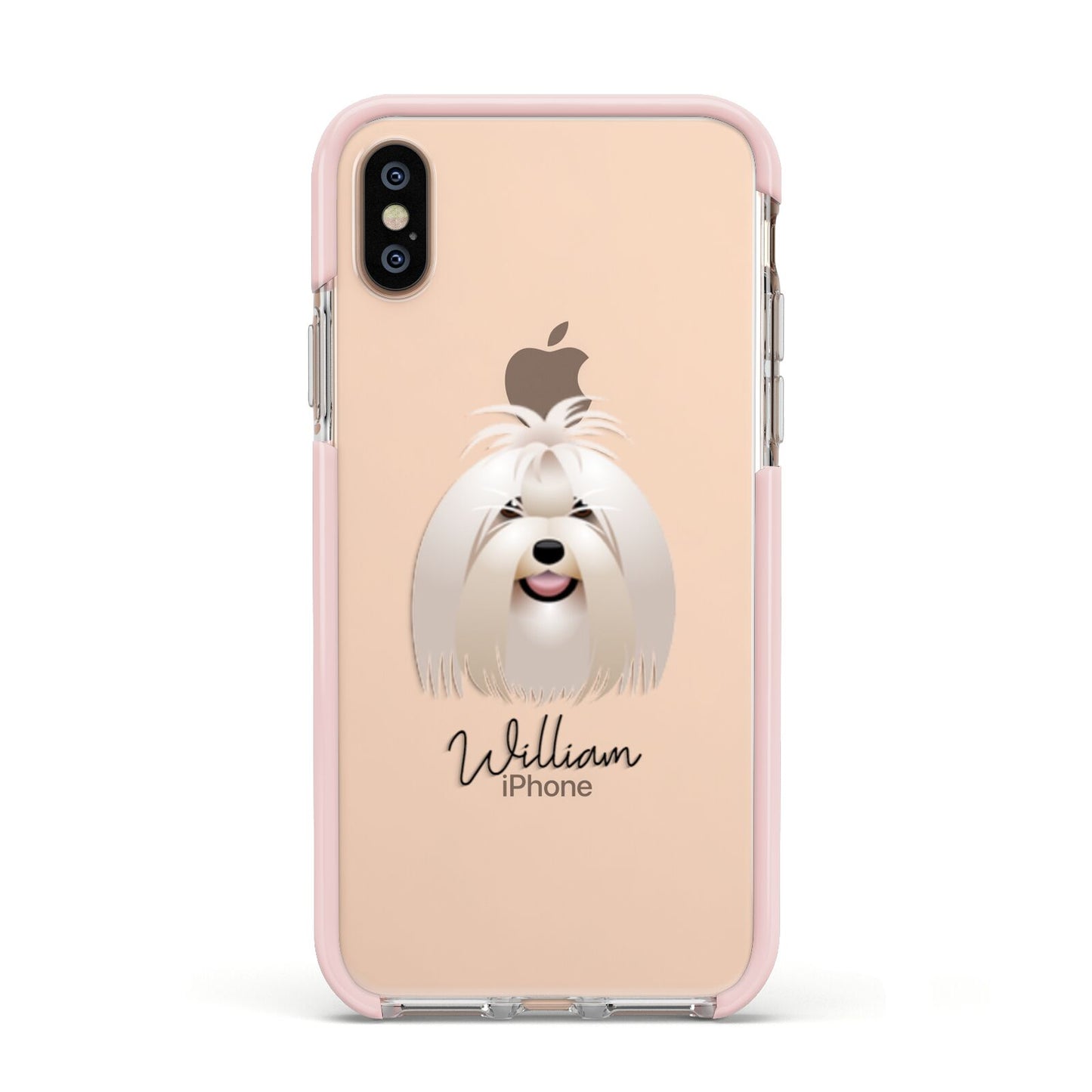 Maltese Personalised Apple iPhone Xs Impact Case Pink Edge on Gold Phone