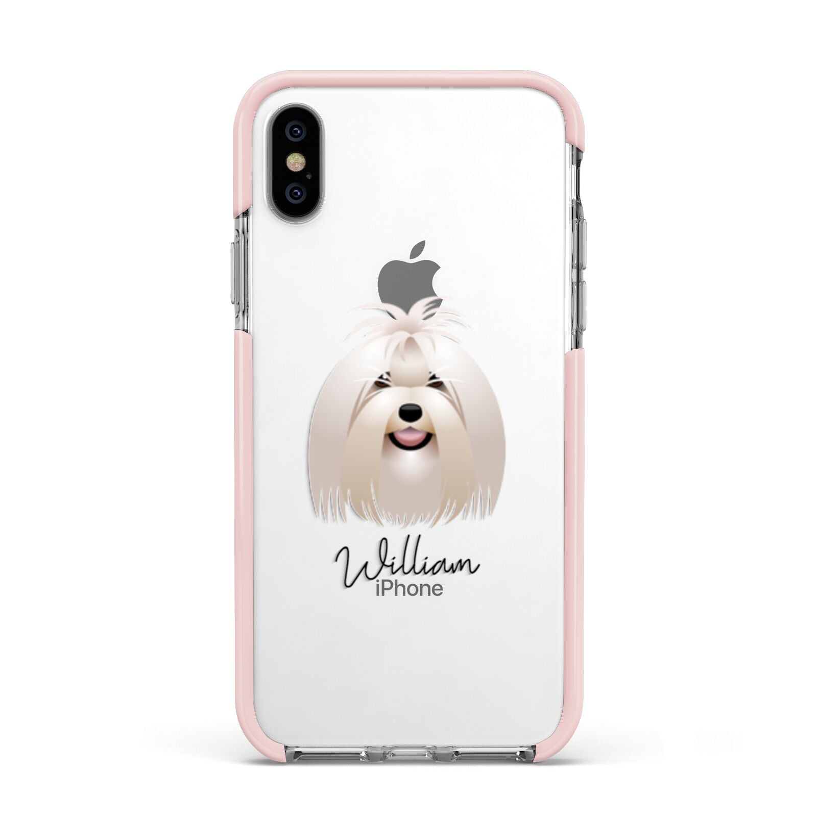 Maltese Personalised Apple iPhone Xs Impact Case Pink Edge on Silver Phone