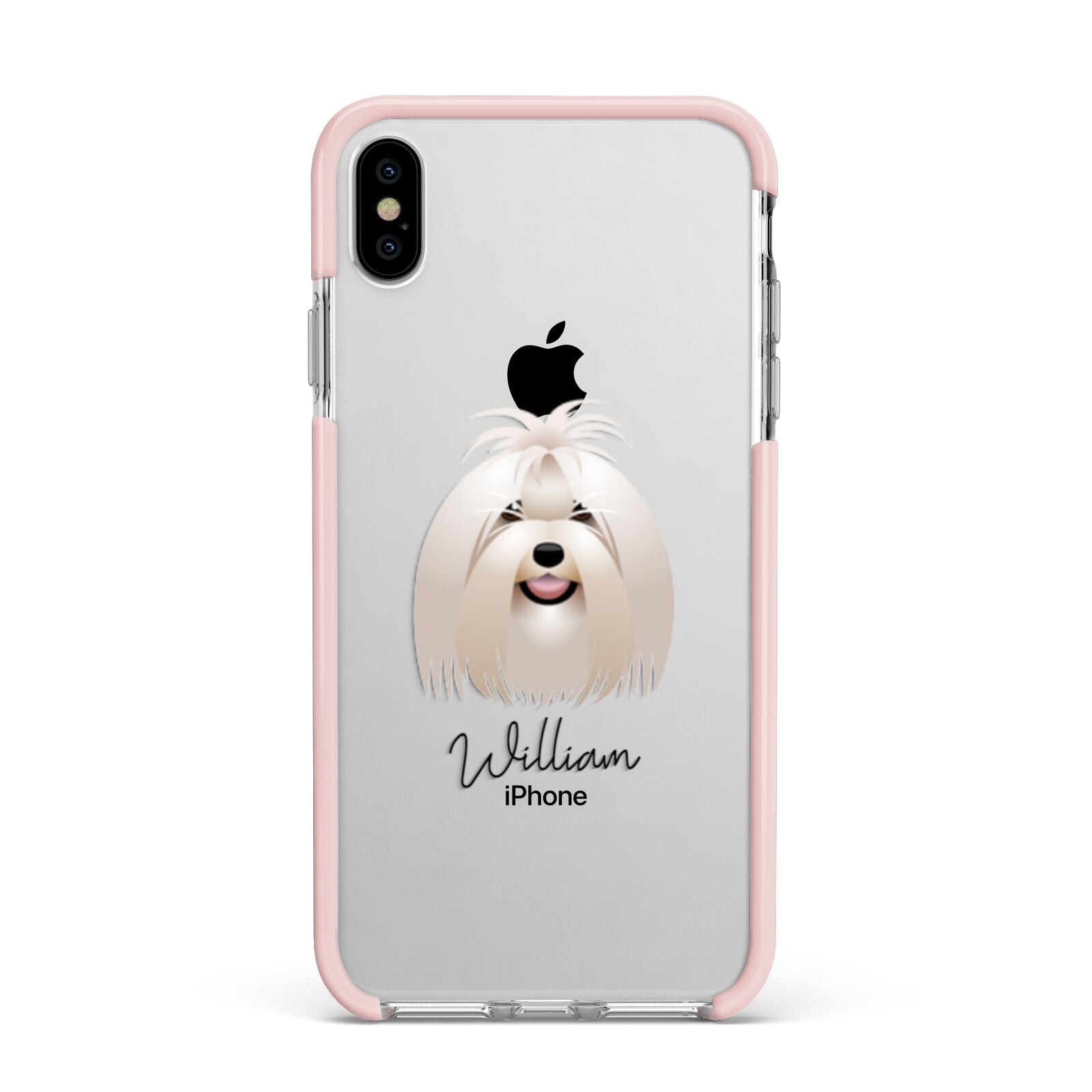 Maltese Personalised Apple iPhone Xs Max Impact Case Pink Edge on Silver Phone