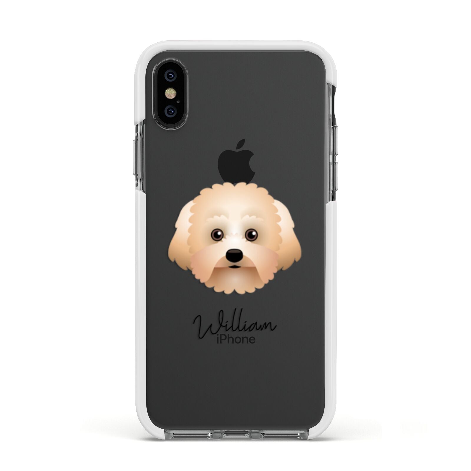 Malti Poo Personalised Apple iPhone Xs Impact Case White Edge on Black Phone