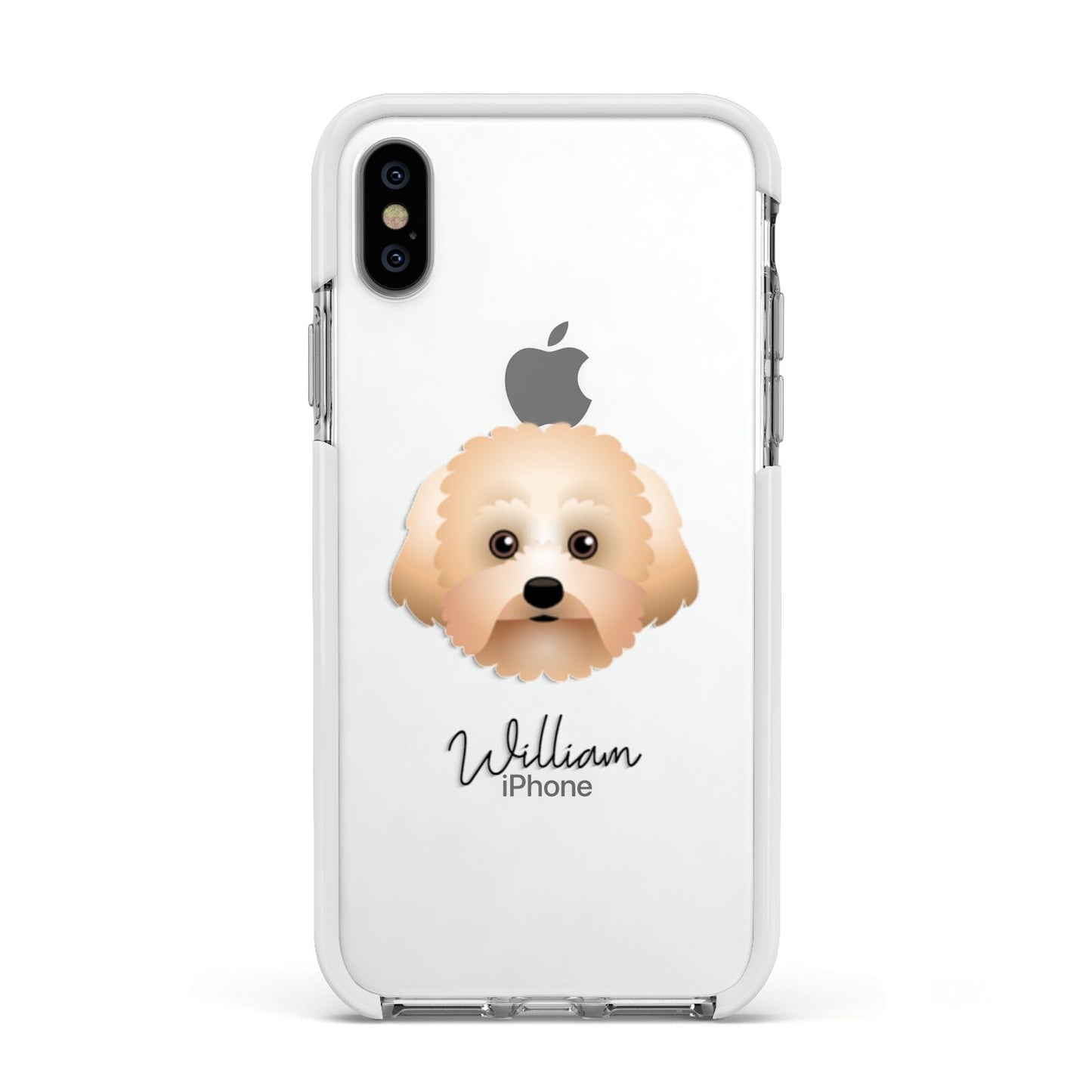 Malti Poo Personalised Apple iPhone Xs Impact Case White Edge on Silver Phone