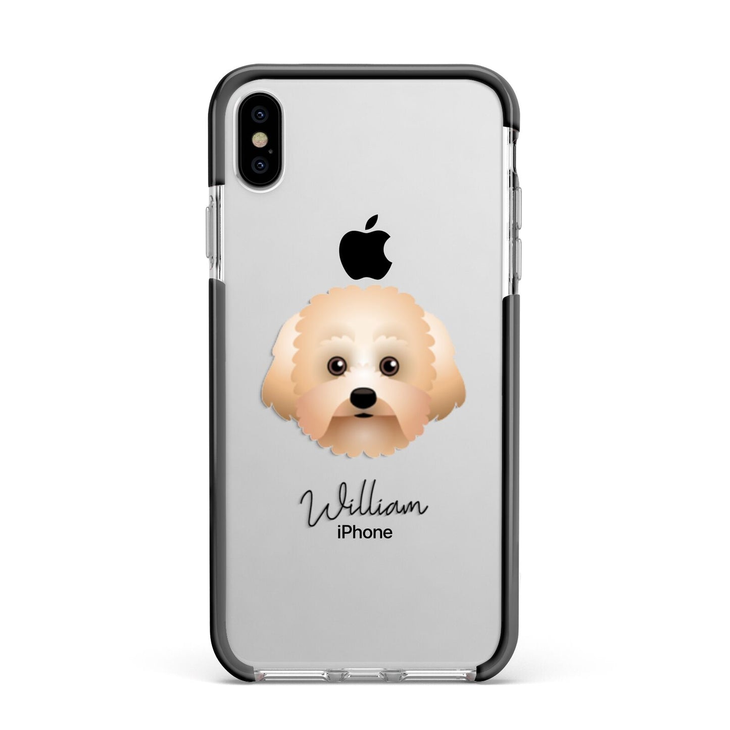 Malti Poo Personalised Apple iPhone Xs Max Impact Case Black Edge on Silver Phone