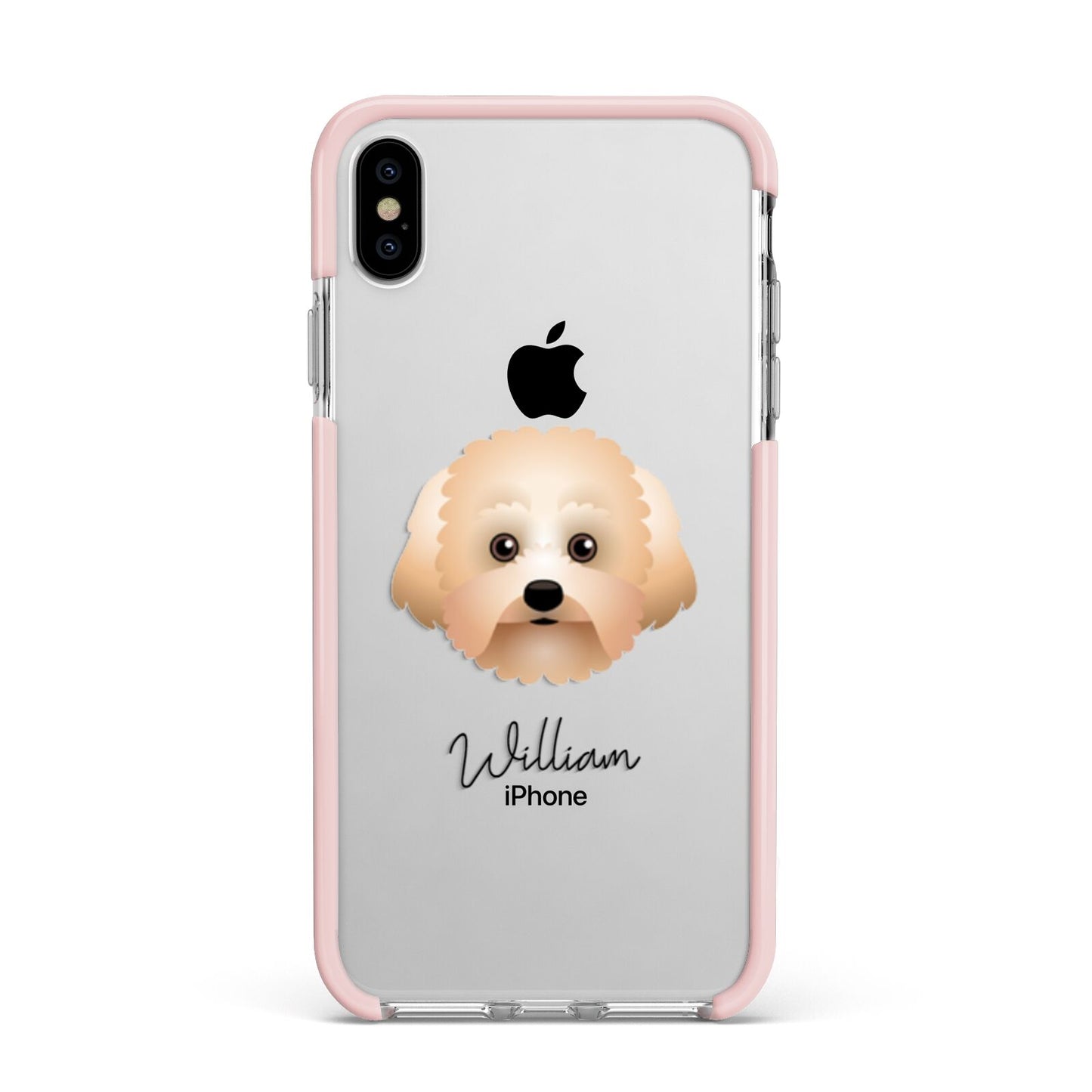 Malti Poo Personalised Apple iPhone Xs Max Impact Case Pink Edge on Silver Phone