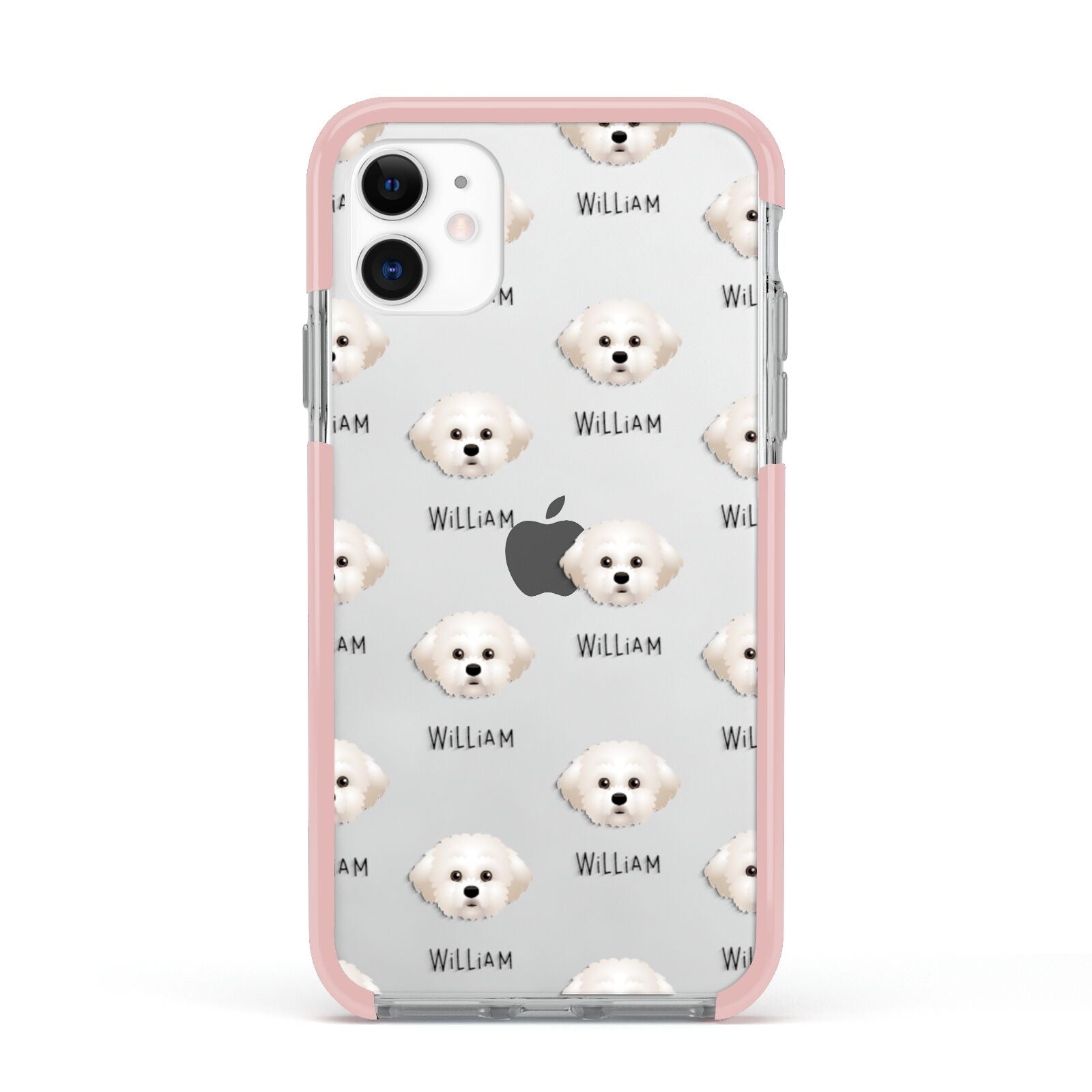 Maltichon Icon with Name Apple iPhone 11 in White with Pink Impact Case