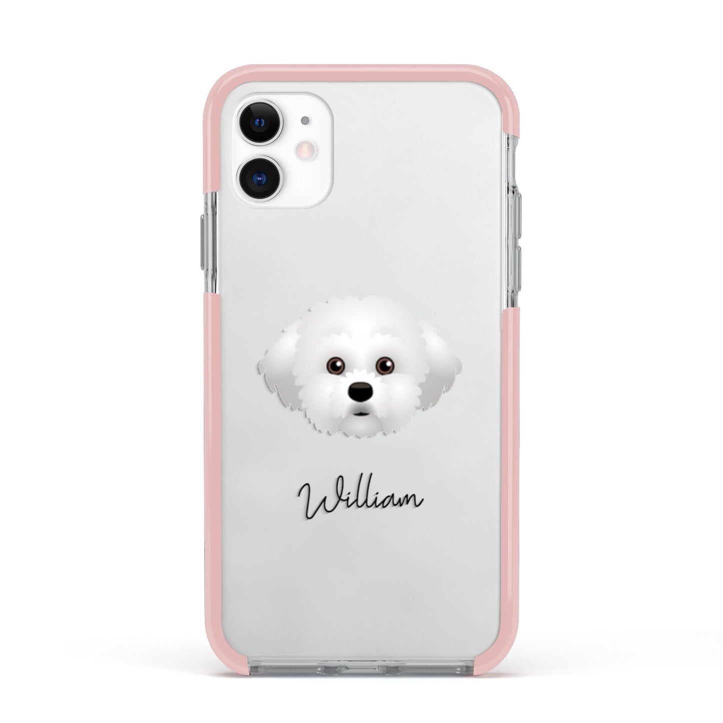 Maltichon Personalised Apple iPhone 11 in White with Pink Impact Case