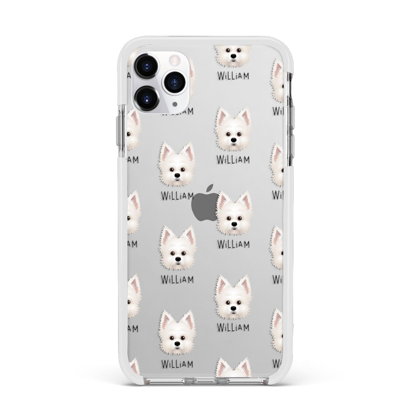 Maltipom Icon with Name Apple iPhone 11 Pro Max in Silver with White Impact Case