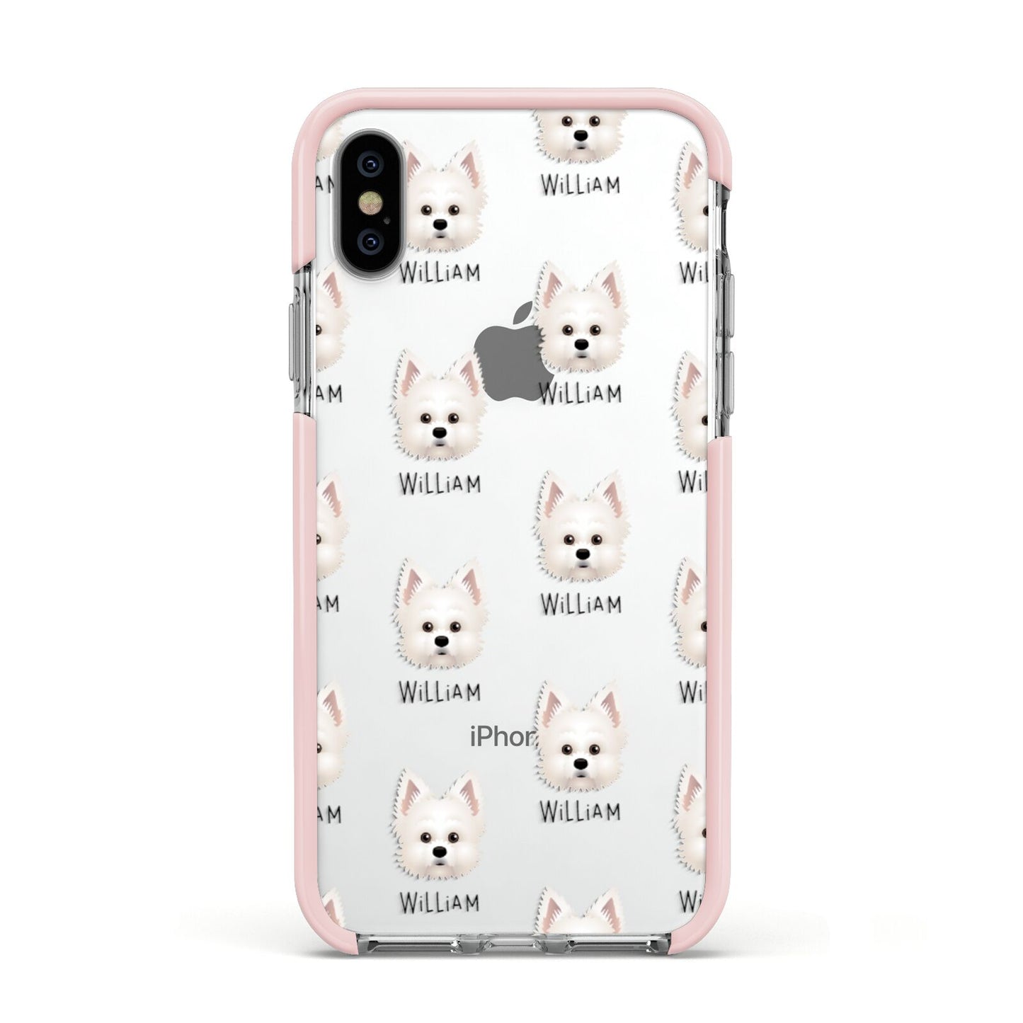 Maltipom Icon with Name Apple iPhone Xs Impact Case Pink Edge on Silver Phone