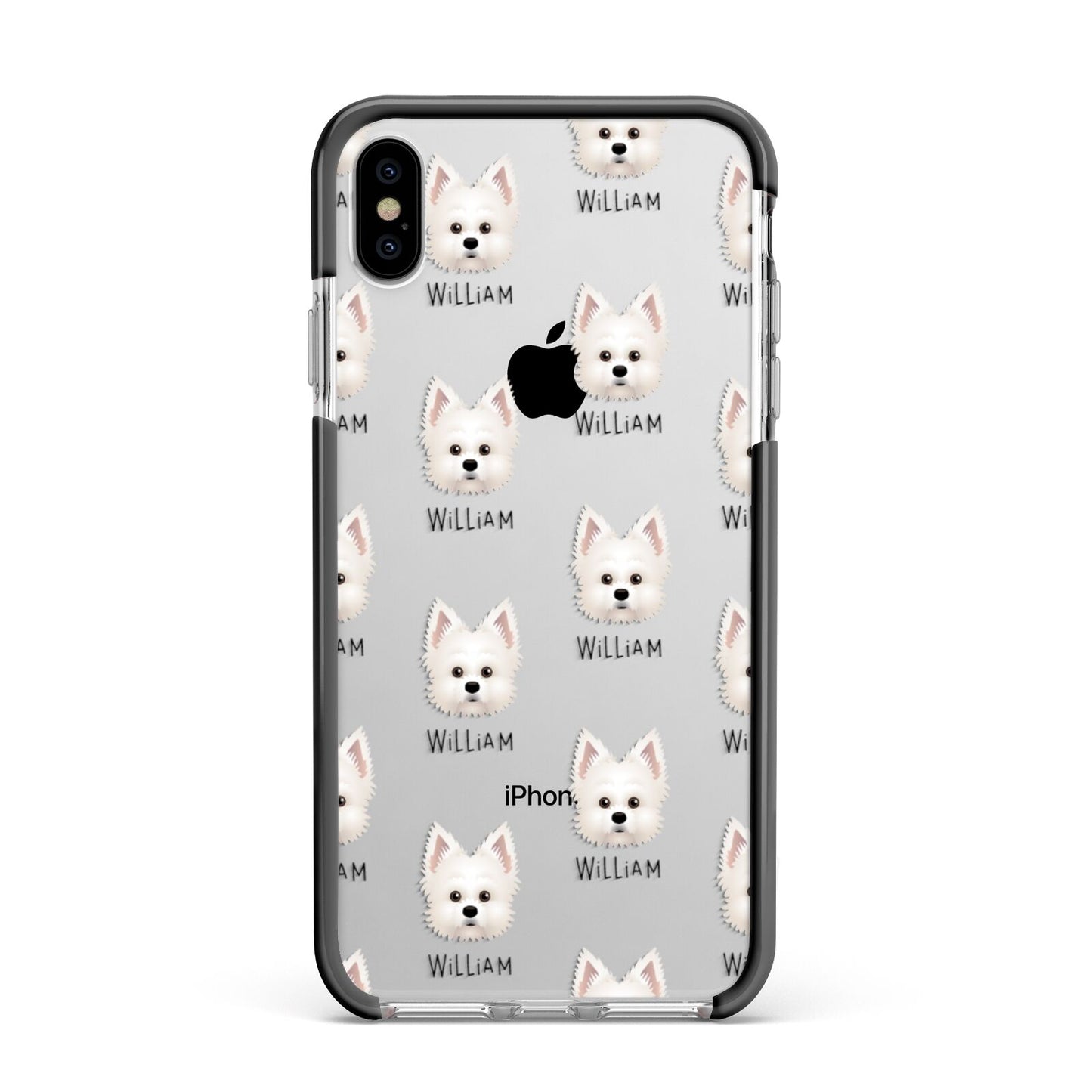 Maltipom Icon with Name Apple iPhone Xs Max Impact Case Black Edge on Silver Phone