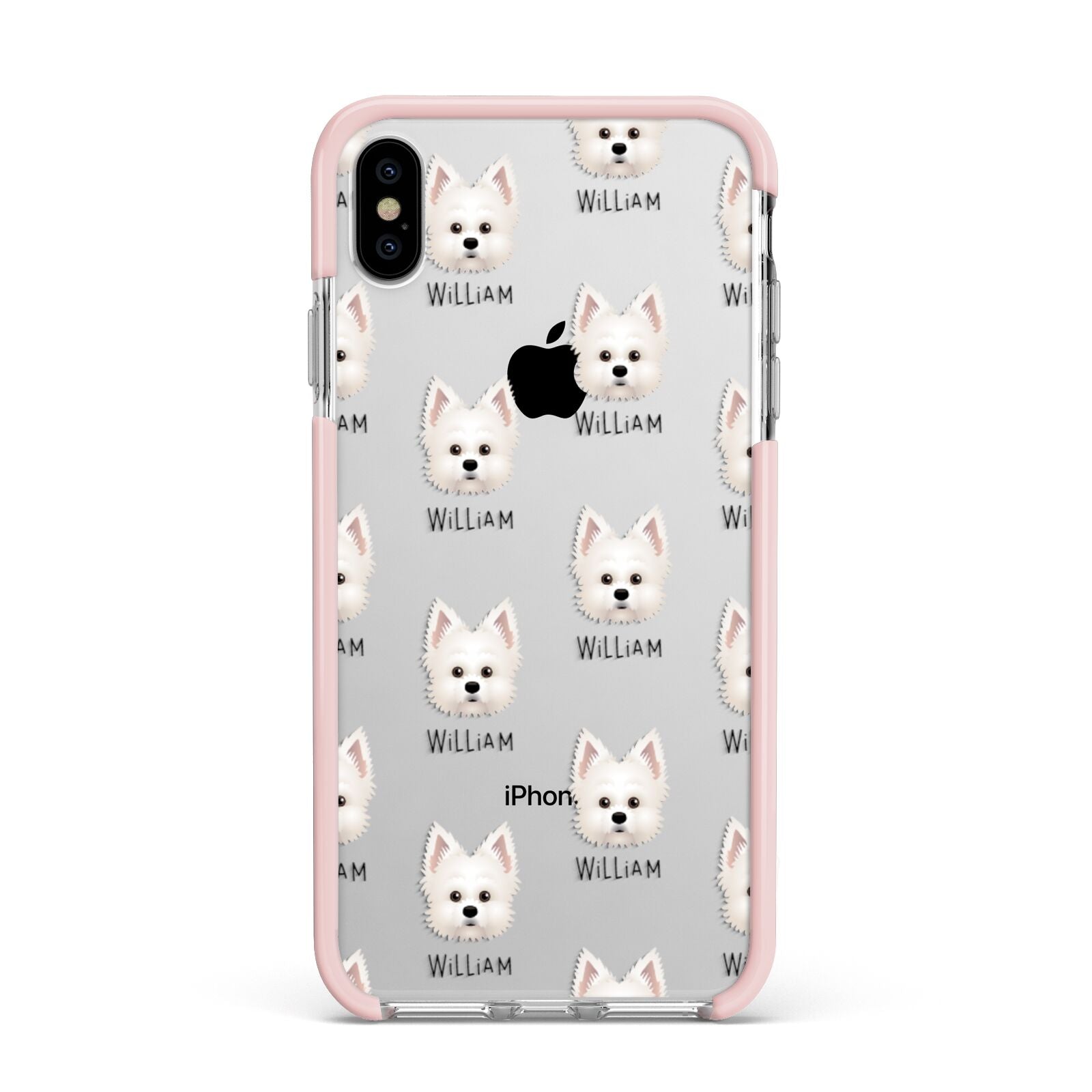 Maltipom Icon with Name Apple iPhone Xs Max Impact Case Pink Edge on Silver Phone