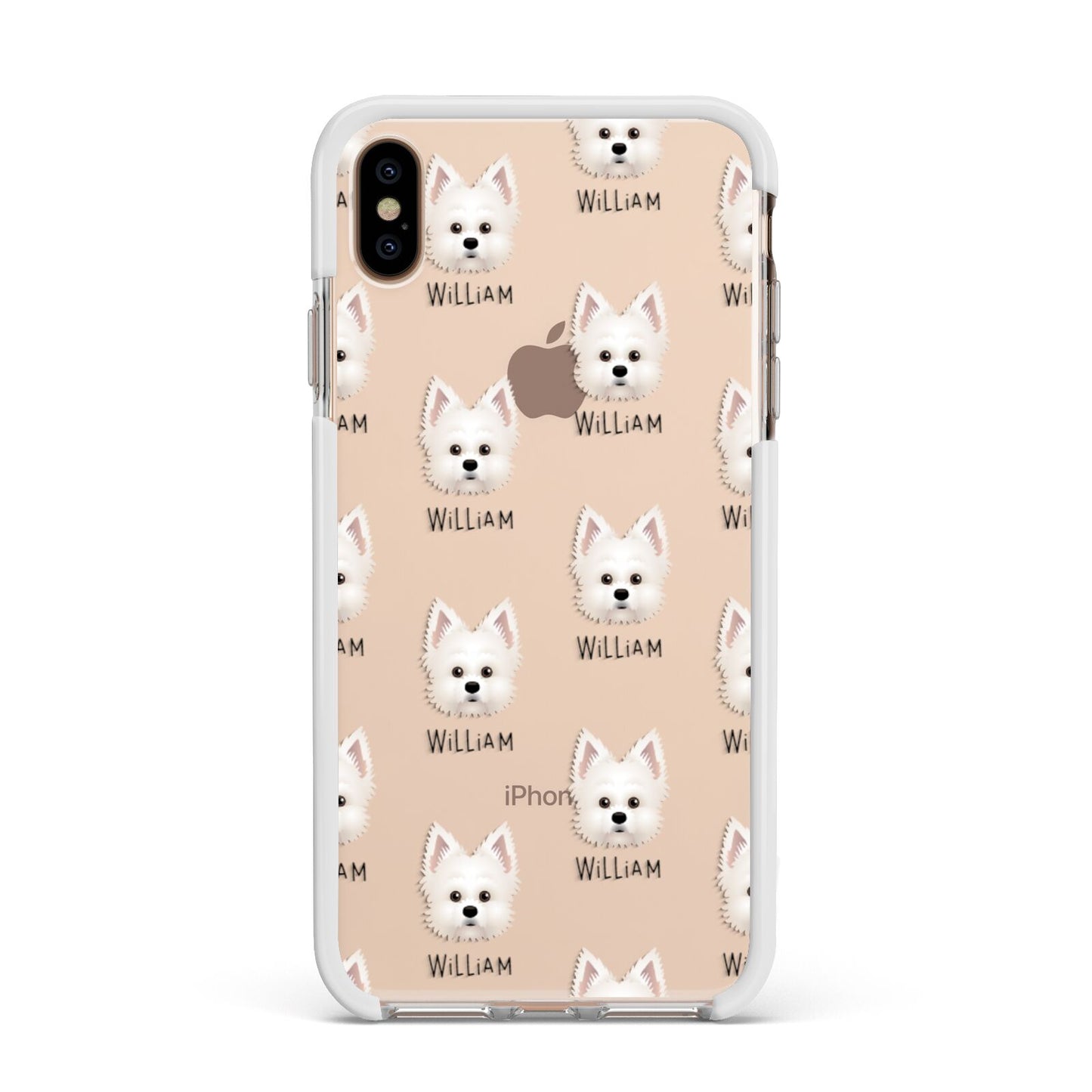 Maltipom Icon with Name Apple iPhone Xs Max Impact Case White Edge on Gold Phone