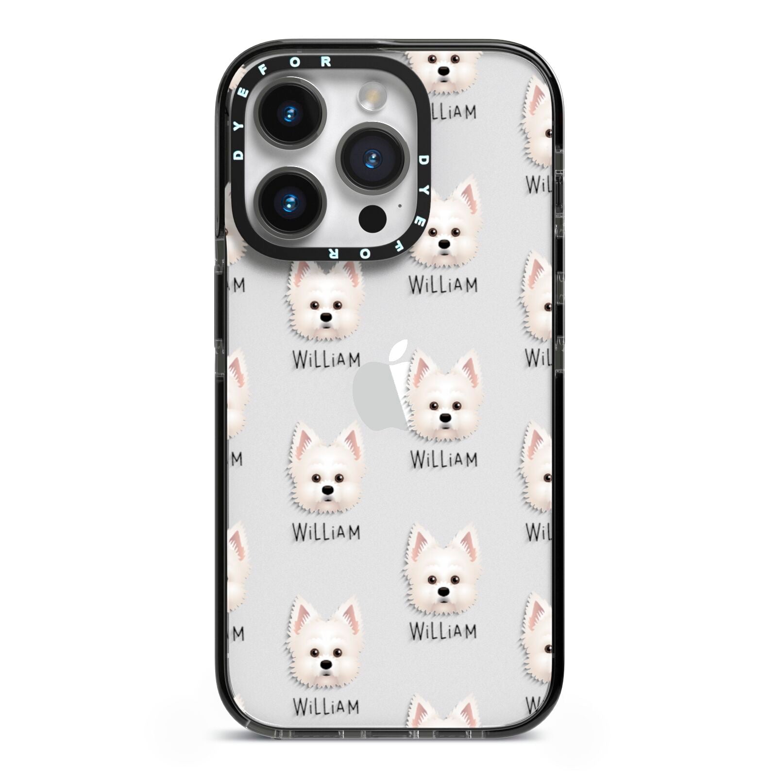 Maltipom Icon with Name iPhone 14 Pro Black Impact Case on Silver phone