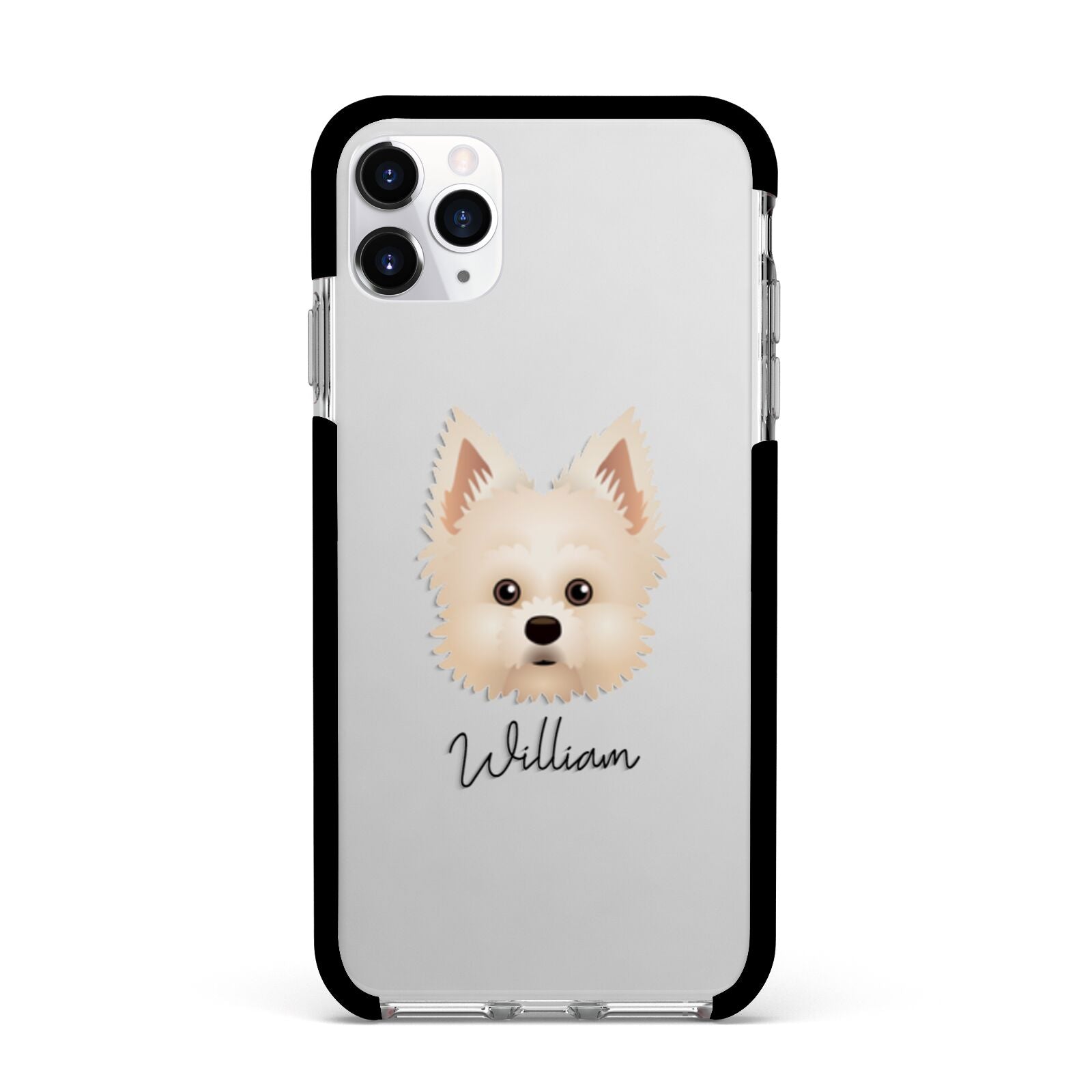 Maltipom Personalised Apple iPhone 11 Pro Max in Silver with Black Impact Case