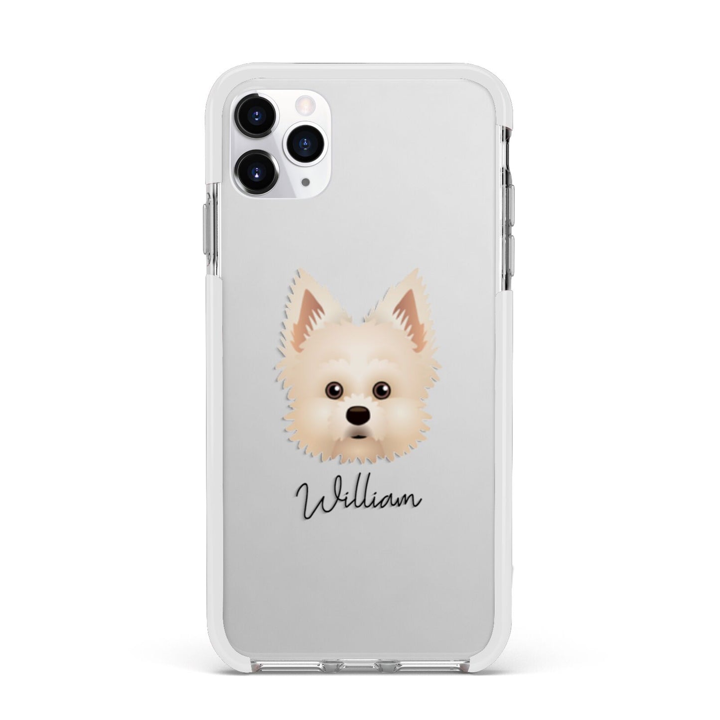 Maltipom Personalised Apple iPhone 11 Pro Max in Silver with White Impact Case