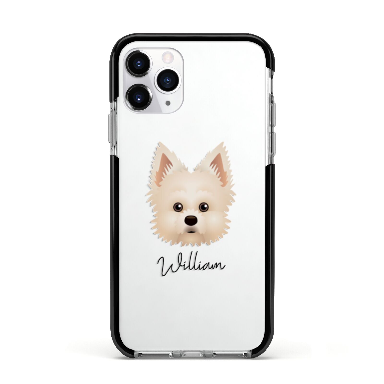 Maltipom Personalised Apple iPhone 11 Pro in Silver with Black Impact Case