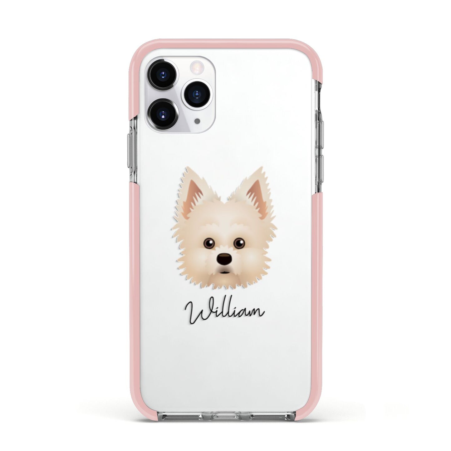 Maltipom Personalised Apple iPhone 11 Pro in Silver with Pink Impact Case