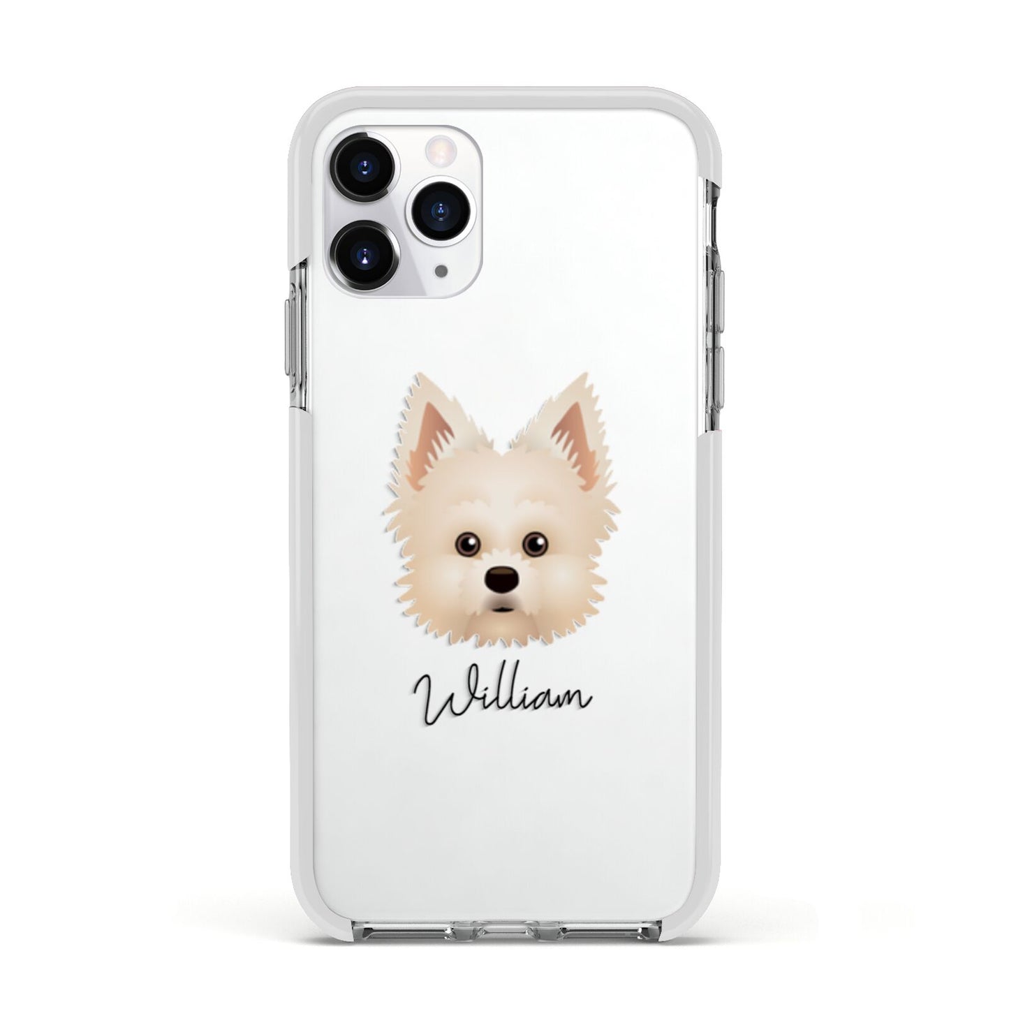 Maltipom Personalised Apple iPhone 11 Pro in Silver with White Impact Case