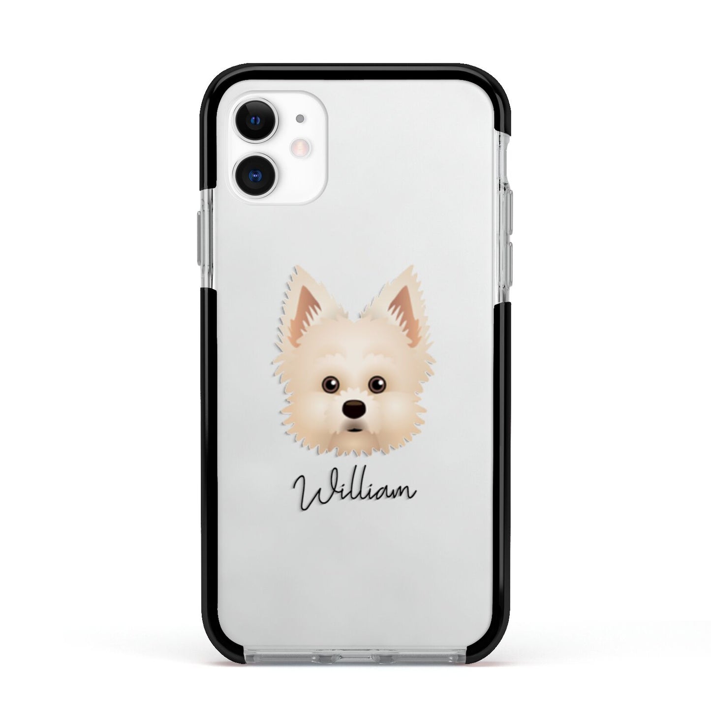 Maltipom Personalised Apple iPhone 11 in White with Black Impact Case