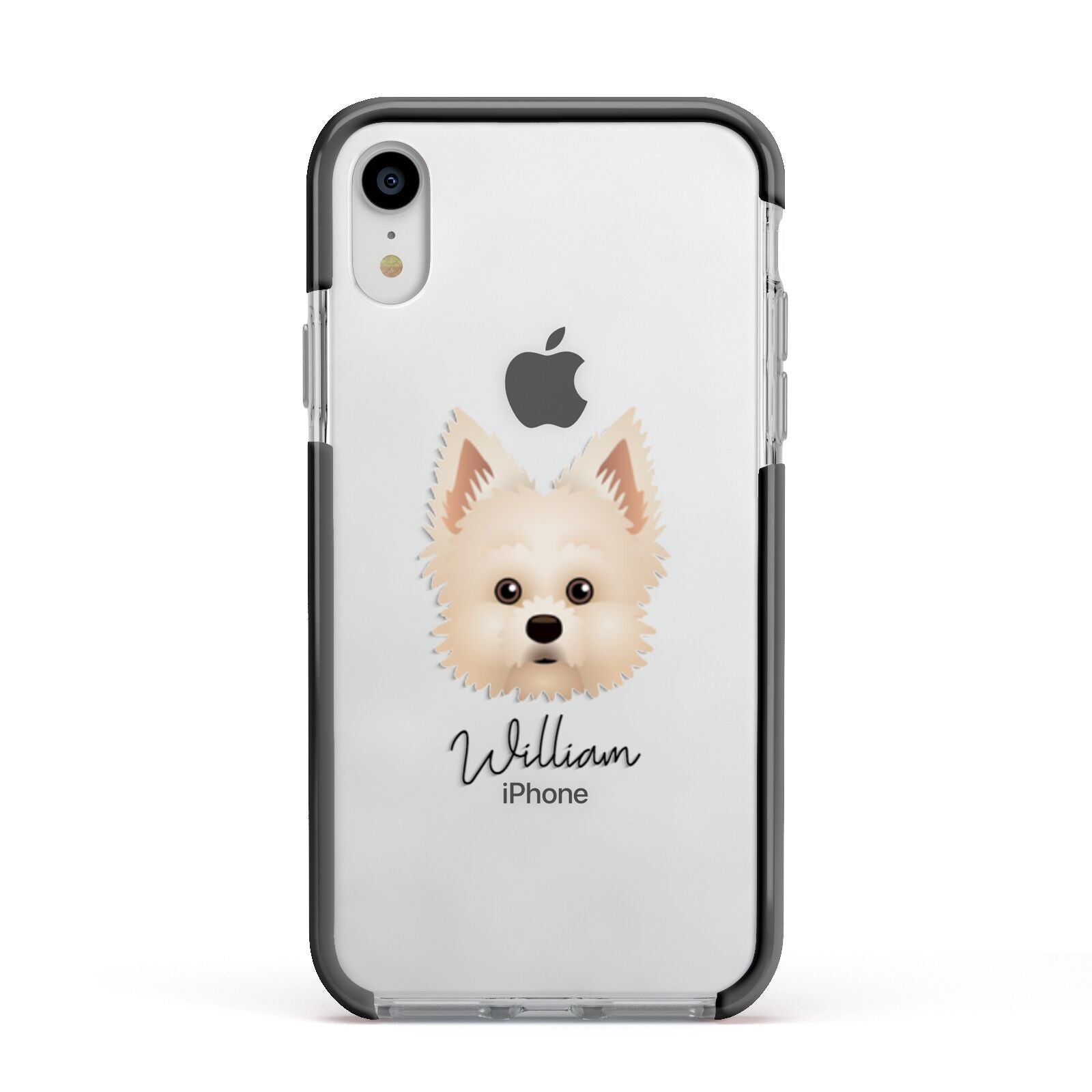 Maltipom Personalised Apple iPhone XR Impact Case Black Edge on Silver Phone