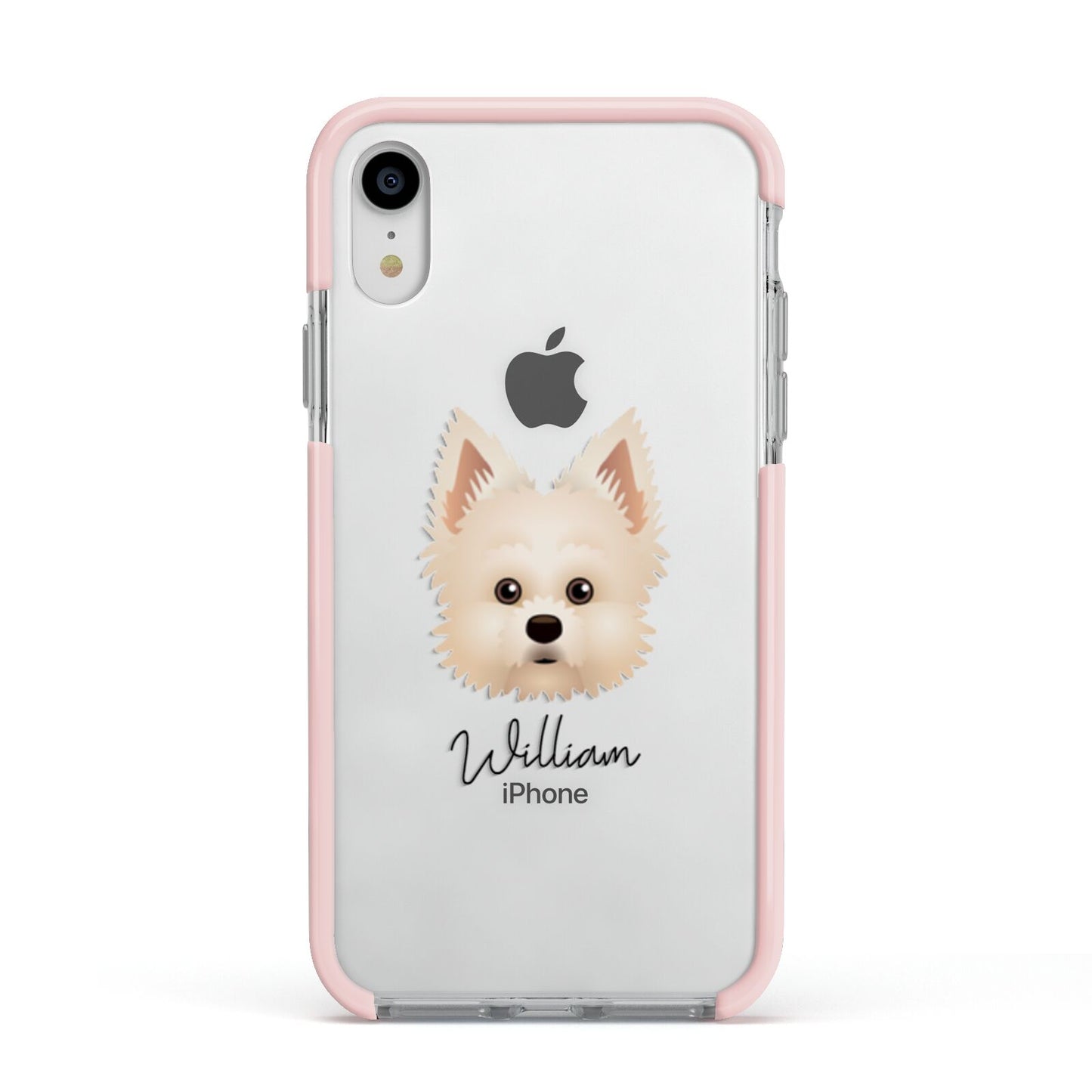 Maltipom Personalised Apple iPhone XR Impact Case Pink Edge on Silver Phone