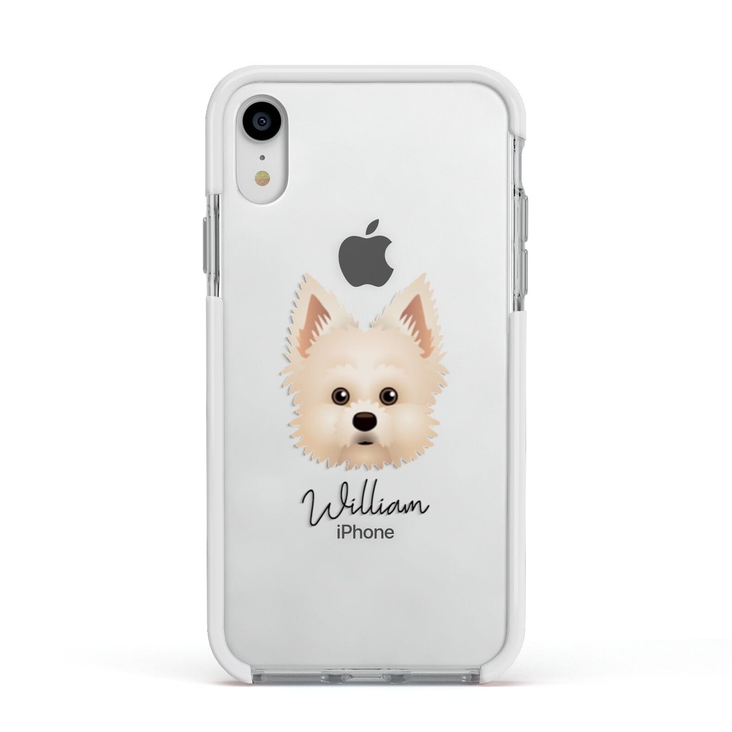 Maltipom Personalised Apple iPhone XR Impact Case White Edge on Silver Phone