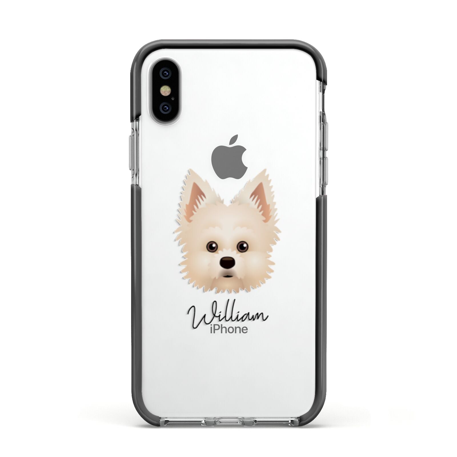 Maltipom Personalised Apple iPhone Xs Impact Case Black Edge on Silver Phone