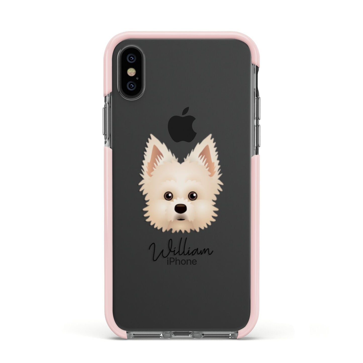 Maltipom Personalised Apple iPhone Xs Impact Case Pink Edge on Black Phone