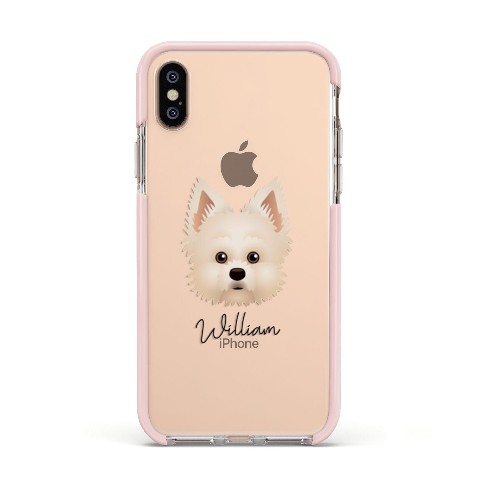 Maltipom Personalised Apple iPhone Xs Impact Case Pink Edge on Gold Phone
