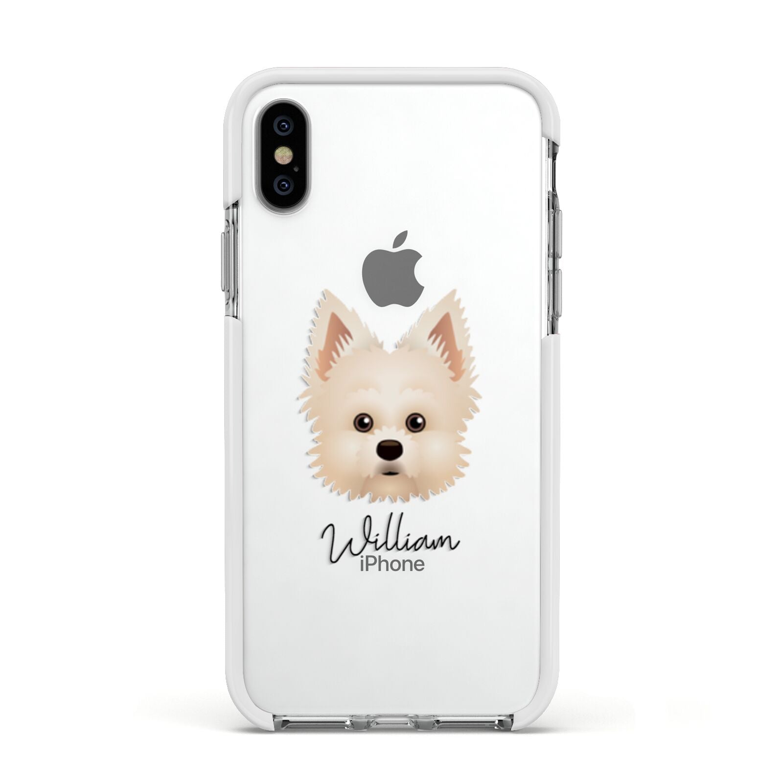 Maltipom Personalised Apple iPhone Xs Impact Case White Edge on Silver Phone