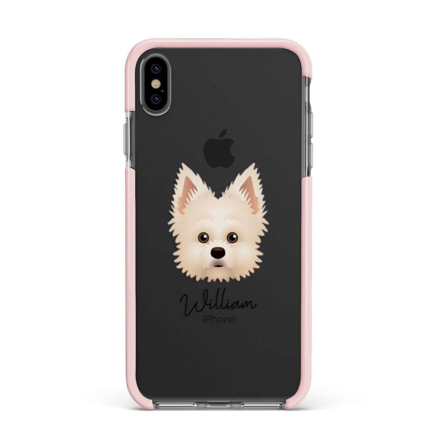 Maltipom Personalised Apple iPhone Xs Max Impact Case Pink Edge on Black Phone