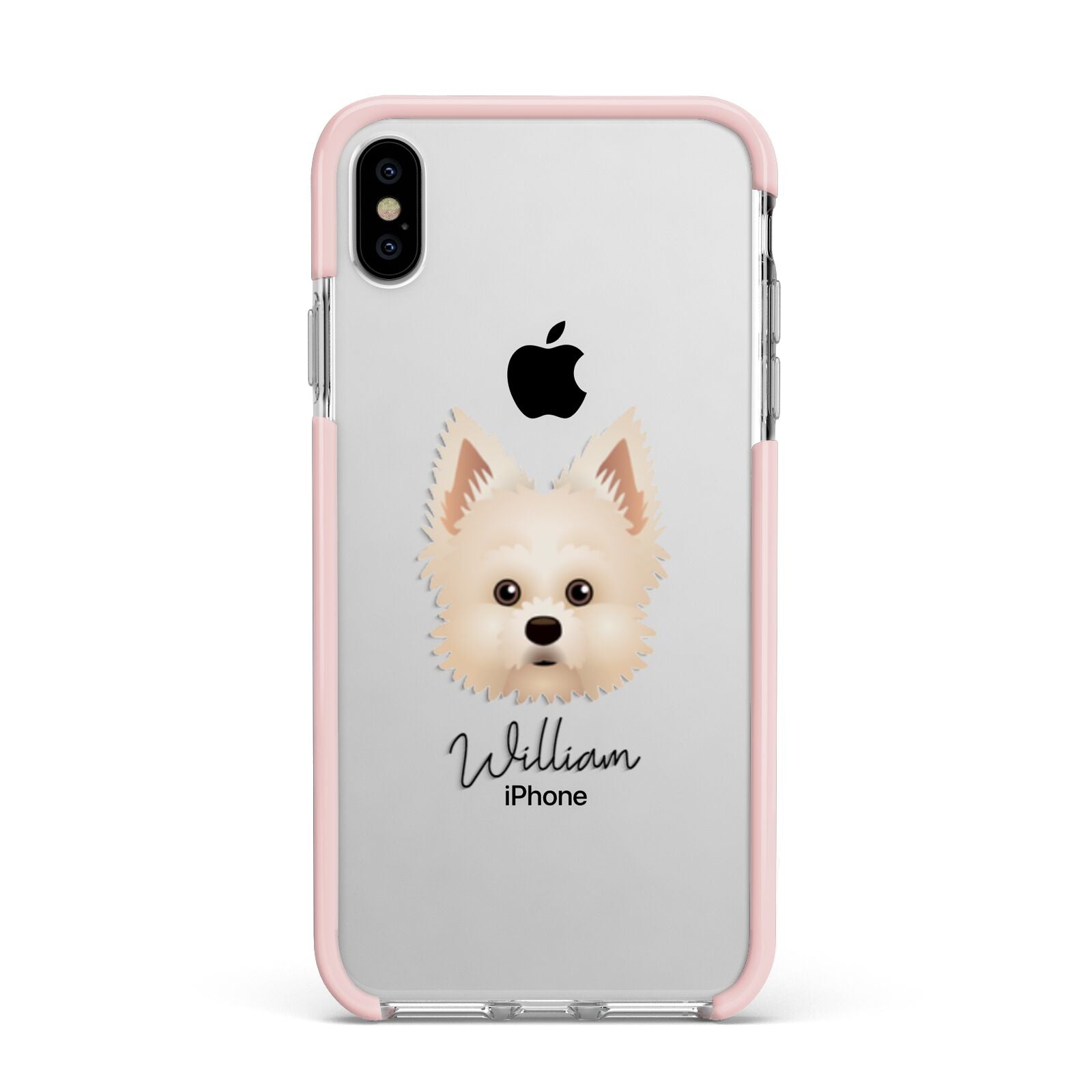 Maltipom Personalised Apple iPhone Xs Max Impact Case Pink Edge on Silver Phone