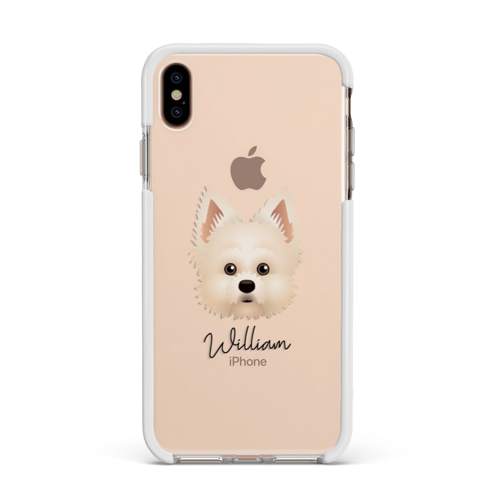 Maltipom Personalised Apple iPhone Xs Max Impact Case White Edge on Gold Phone