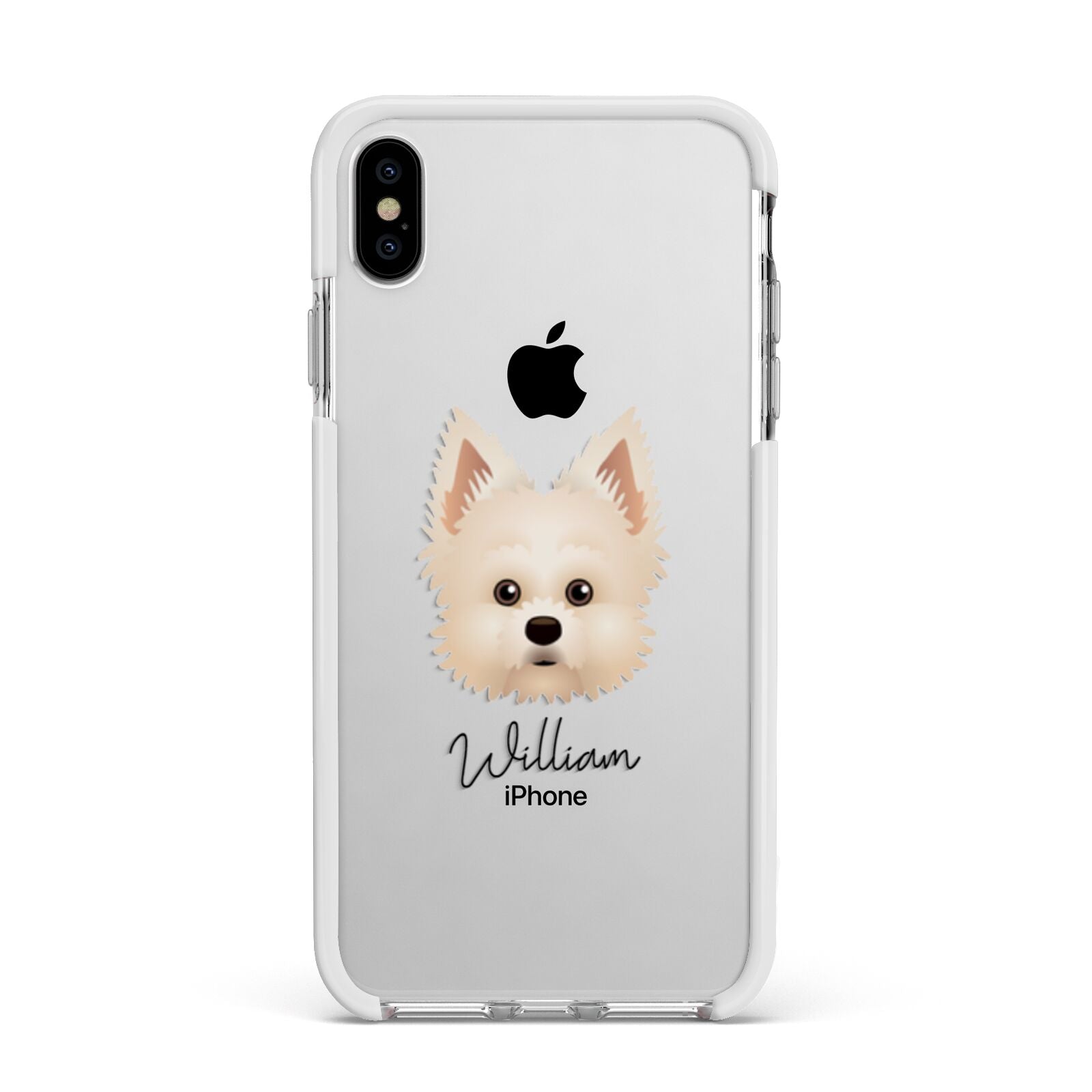Maltipom Personalised Apple iPhone Xs Max Impact Case White Edge on Silver Phone