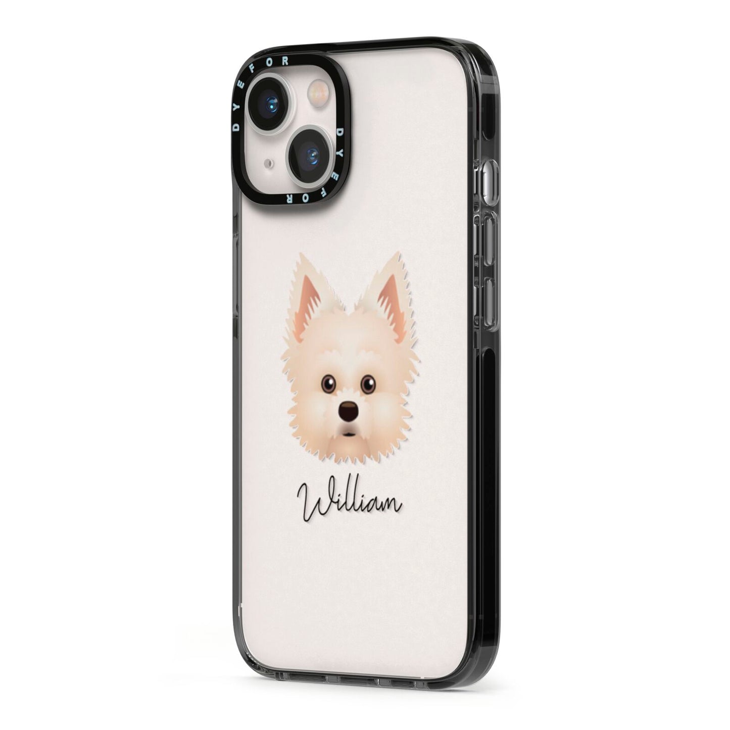 Maltipom Personalised iPhone 13 Black Impact Case Side Angle on Silver phone