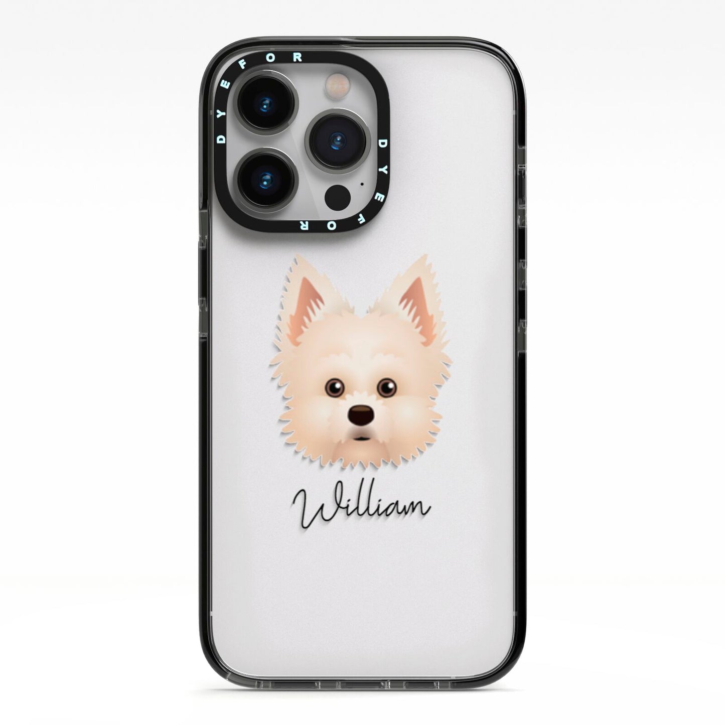 Maltipom Personalised iPhone 13 Pro Black Impact Case on Silver phone