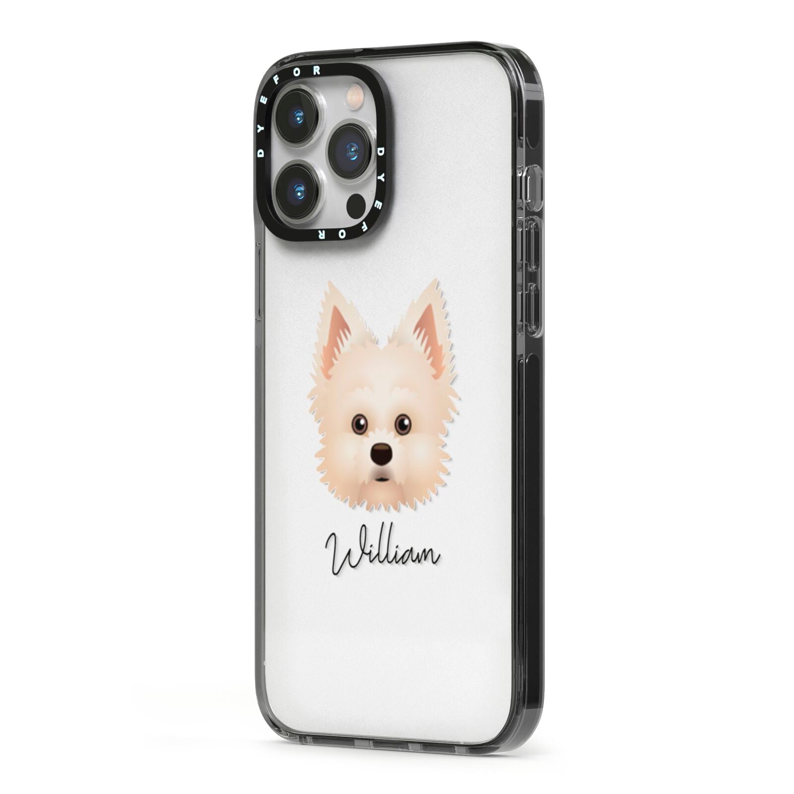 Maltipom Personalised iPhone 13 Pro Max Black Impact Case Side Angle on Silver phone