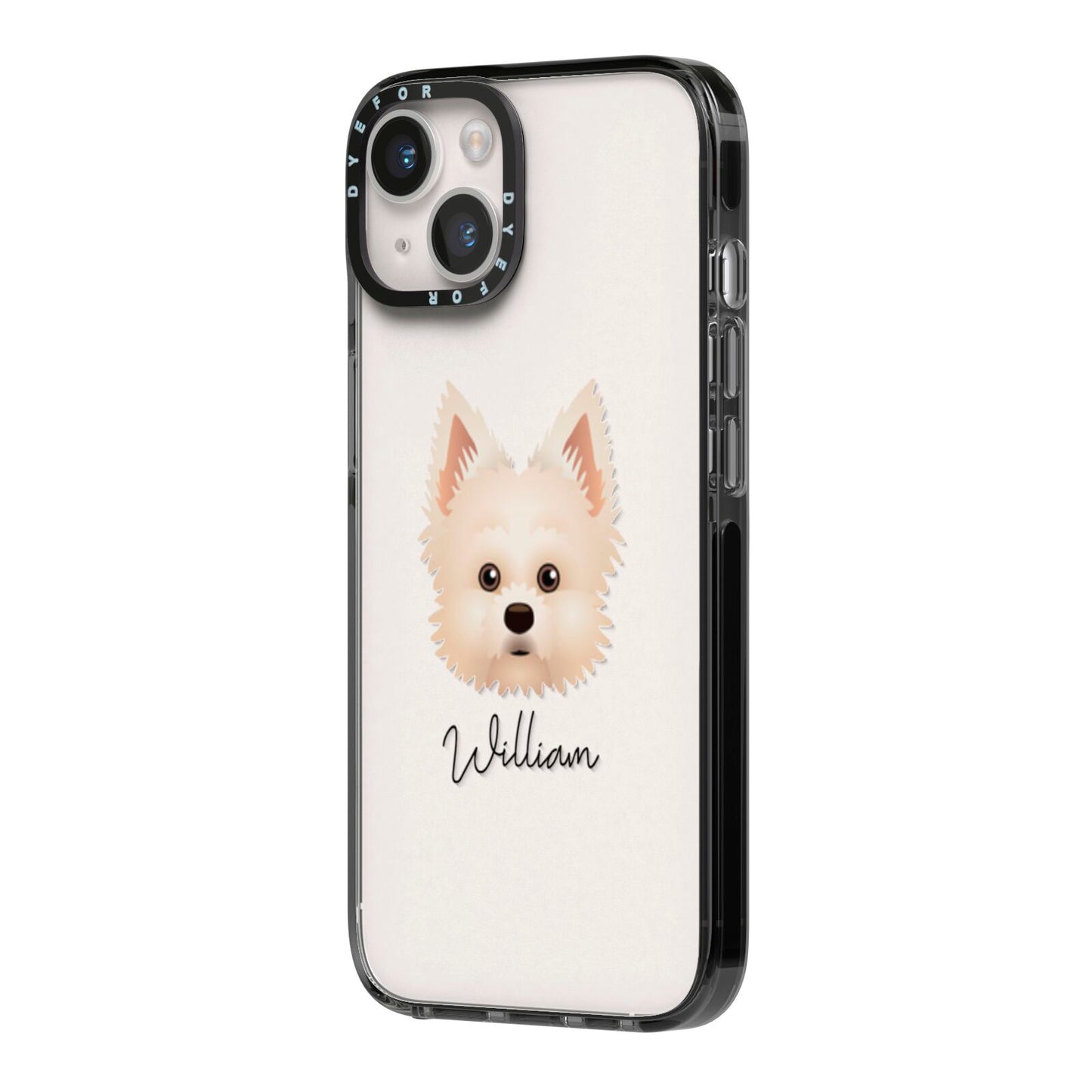 Maltipom Personalised iPhone 14 Black Impact Case Side Angle on Silver phone