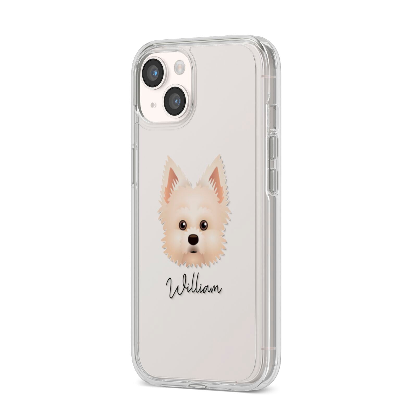Maltipom Personalised iPhone 14 Clear Tough Case Starlight Angled Image