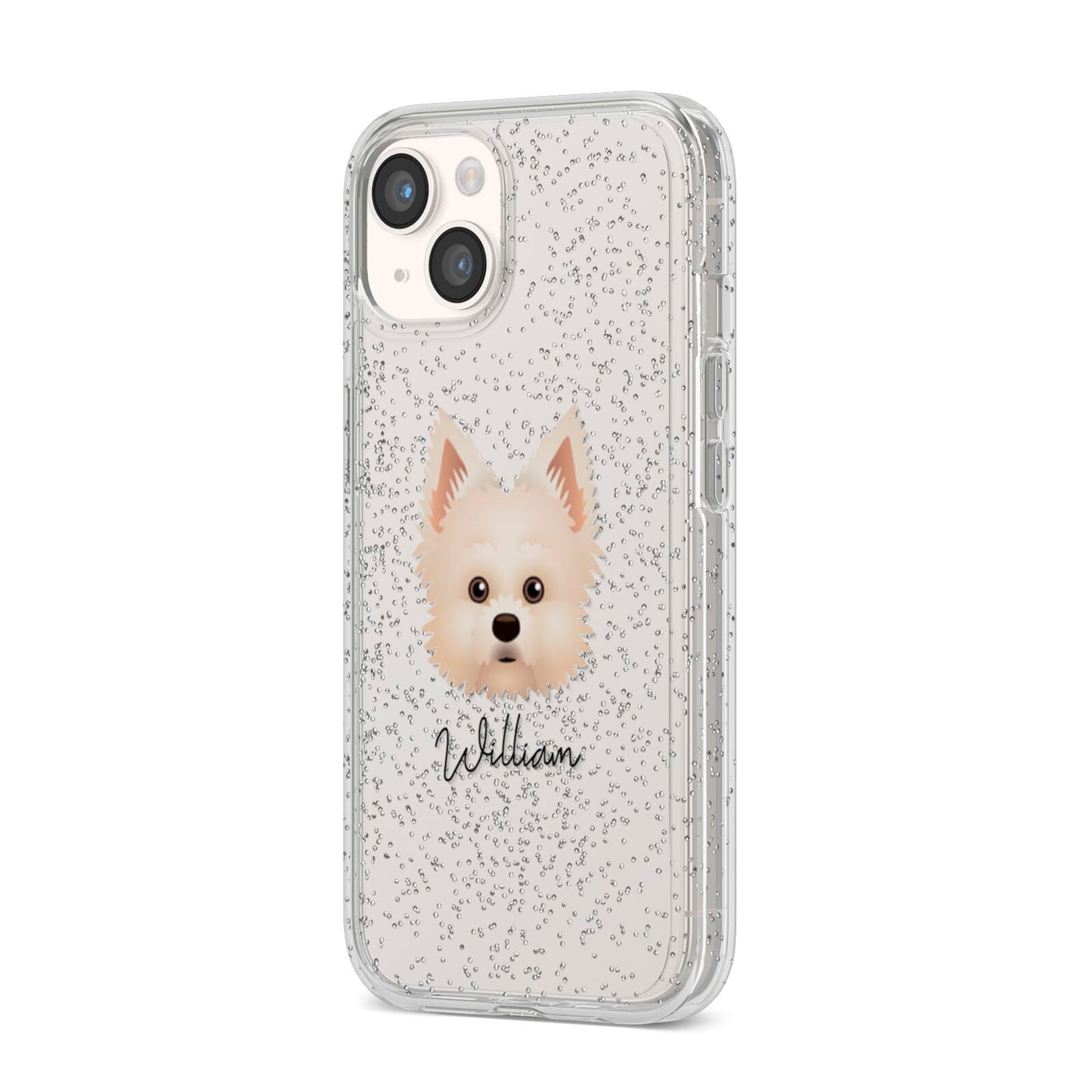 Maltipom Personalised iPhone 14 Glitter Tough Case Starlight Angled Image