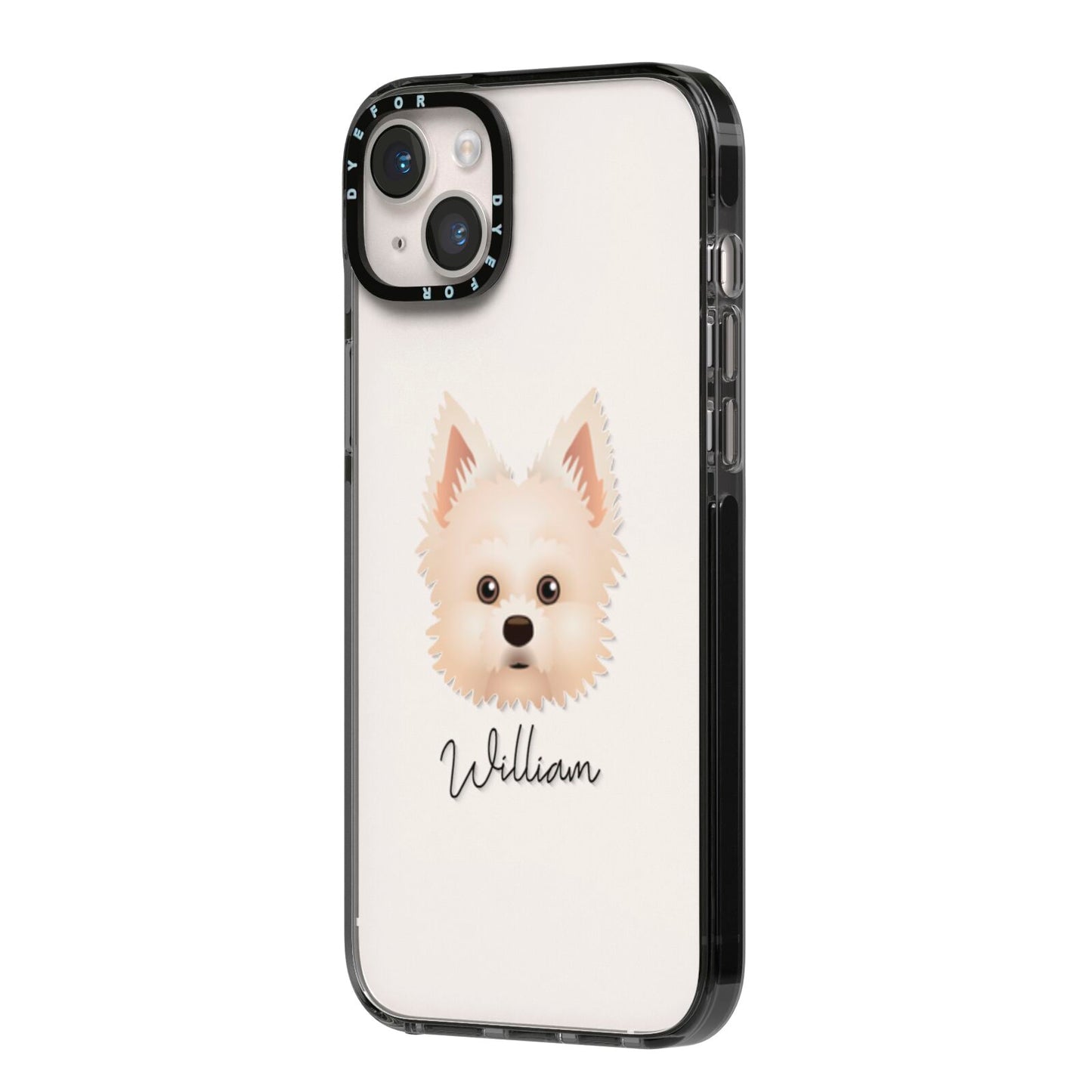 Maltipom Personalised iPhone 14 Plus Black Impact Case Side Angle on Silver phone