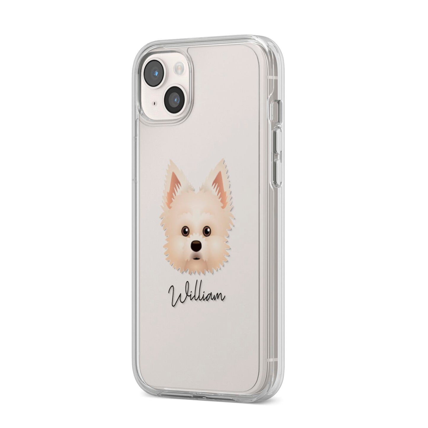 Maltipom Personalised iPhone 14 Plus Clear Tough Case Starlight Angled Image