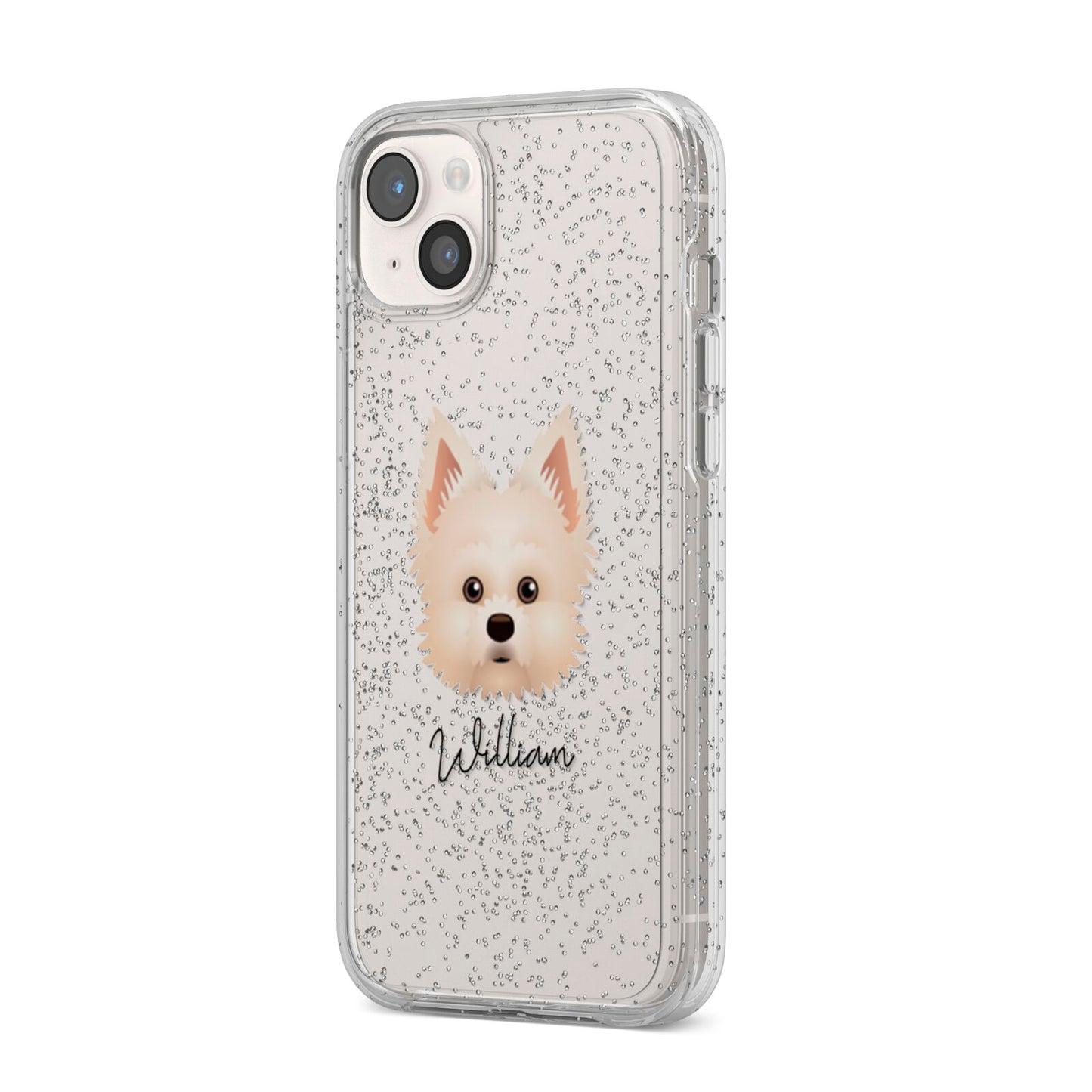 Maltipom Personalised iPhone 14 Plus Glitter Tough Case Starlight Angled Image