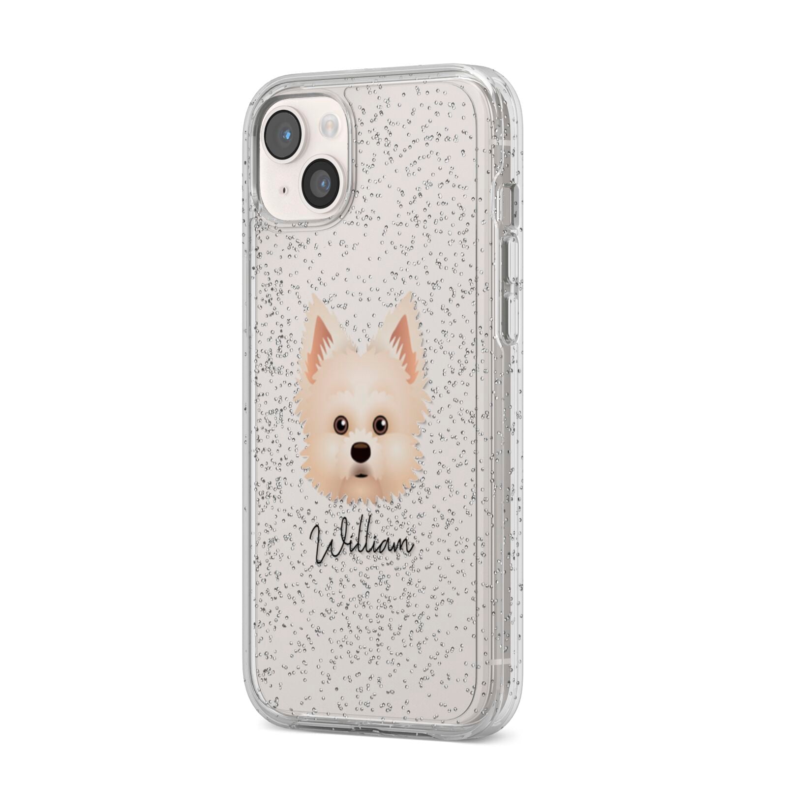 Maltipom Personalised iPhone 14 Plus Glitter Tough Case Starlight Angled Image