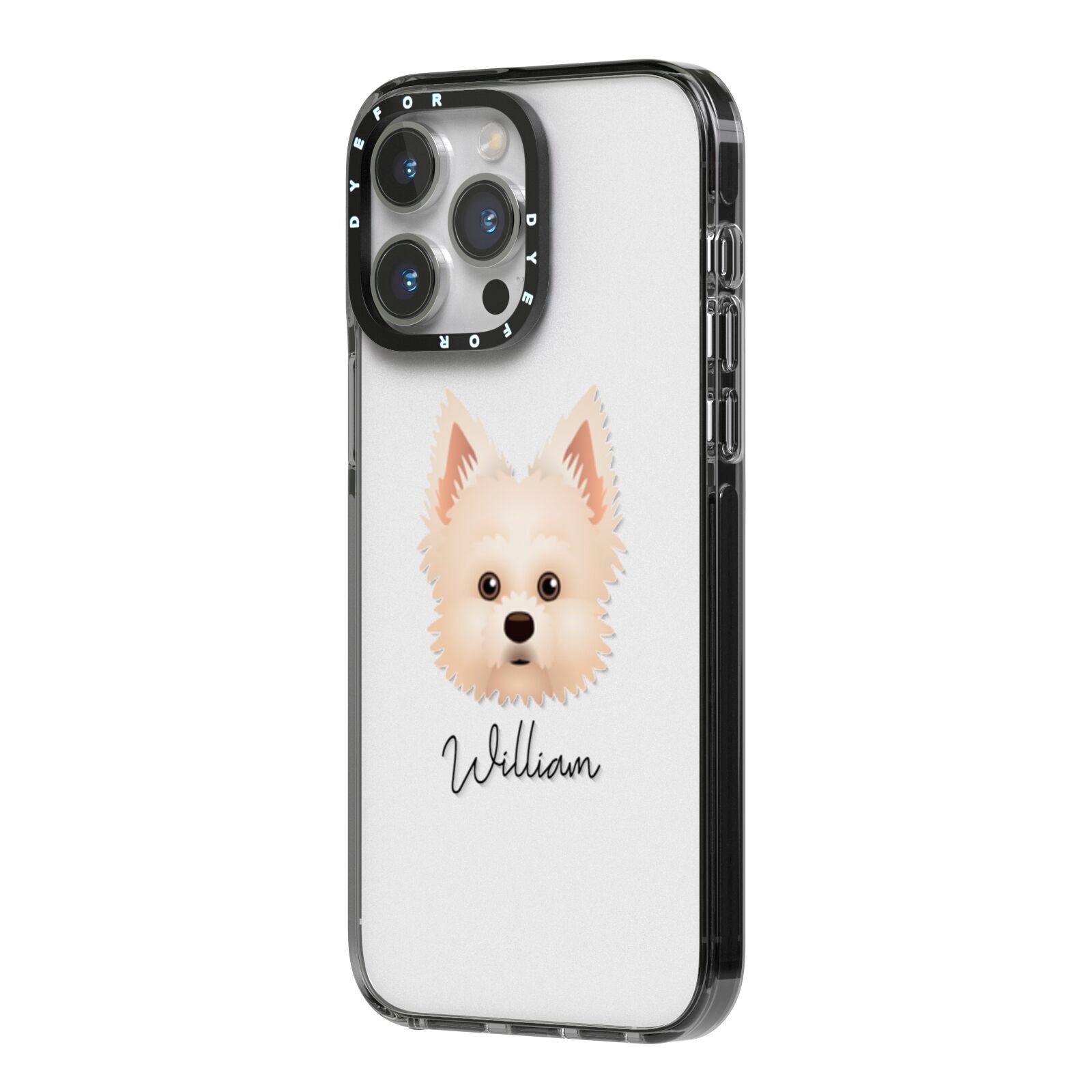 Maltipom Personalised iPhone 14 Pro Max Black Impact Case Side Angle on Silver phone