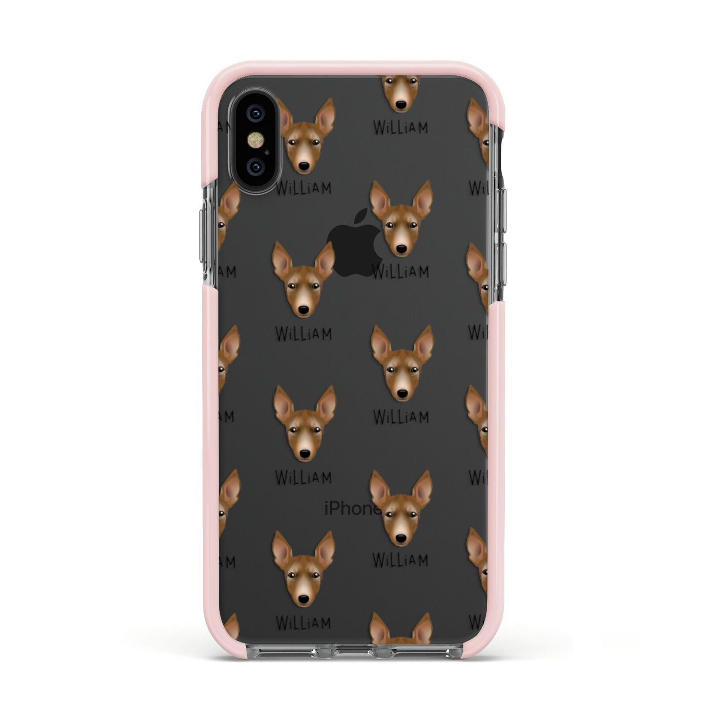 Manchester Terrier Icon with Name Apple iPhone Xs Impact Case Pink Edge on Black Phone