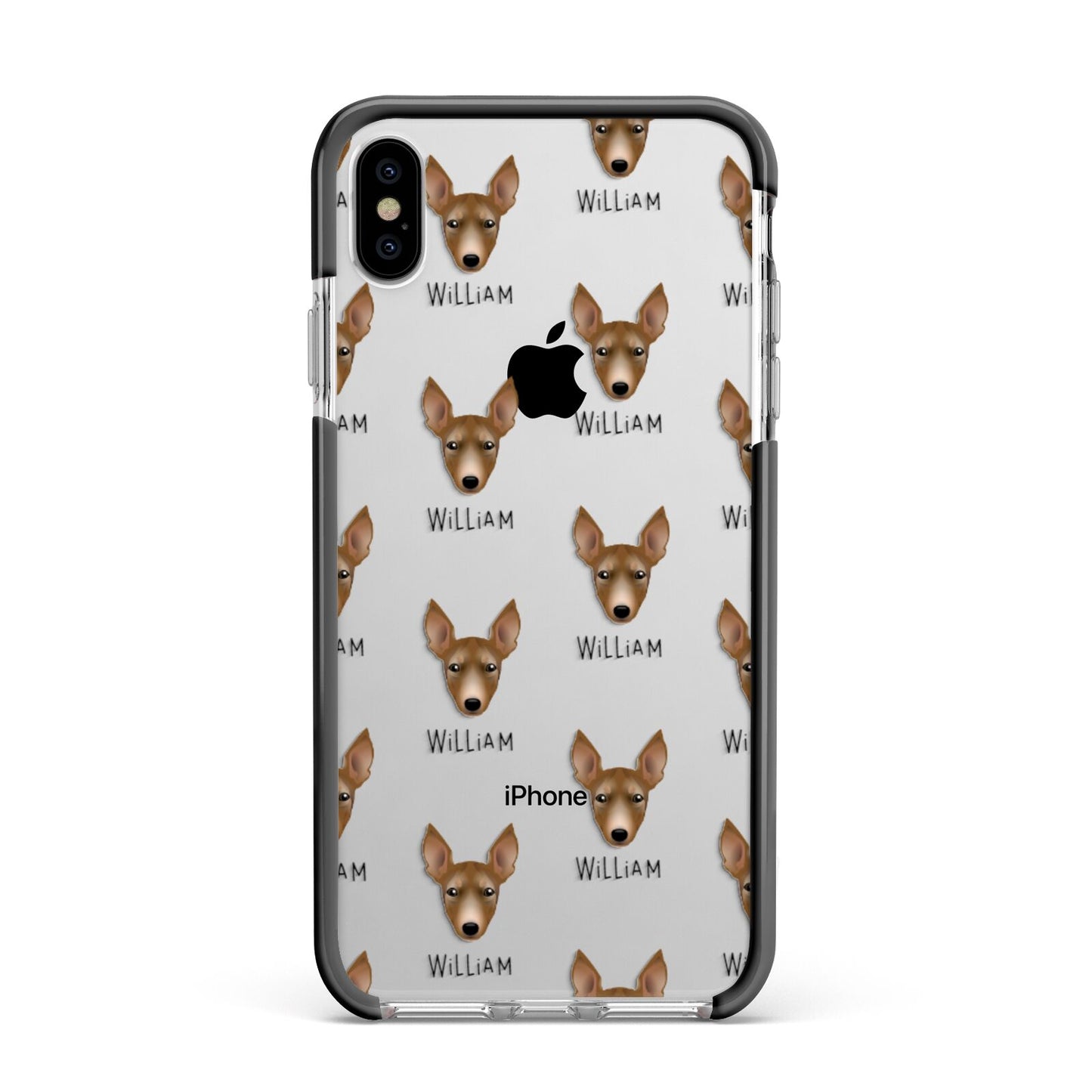 Manchester Terrier Icon with Name Apple iPhone Xs Max Impact Case Black Edge on Silver Phone