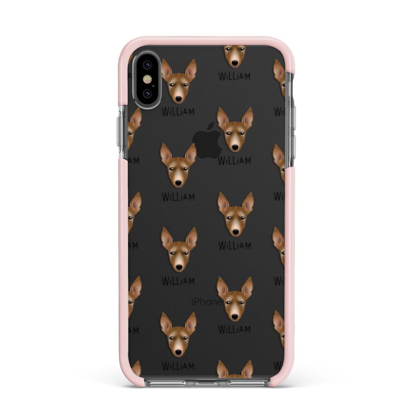 Manchester Terrier Icon with Name Apple iPhone Xs Max Impact Case Pink Edge on Black Phone