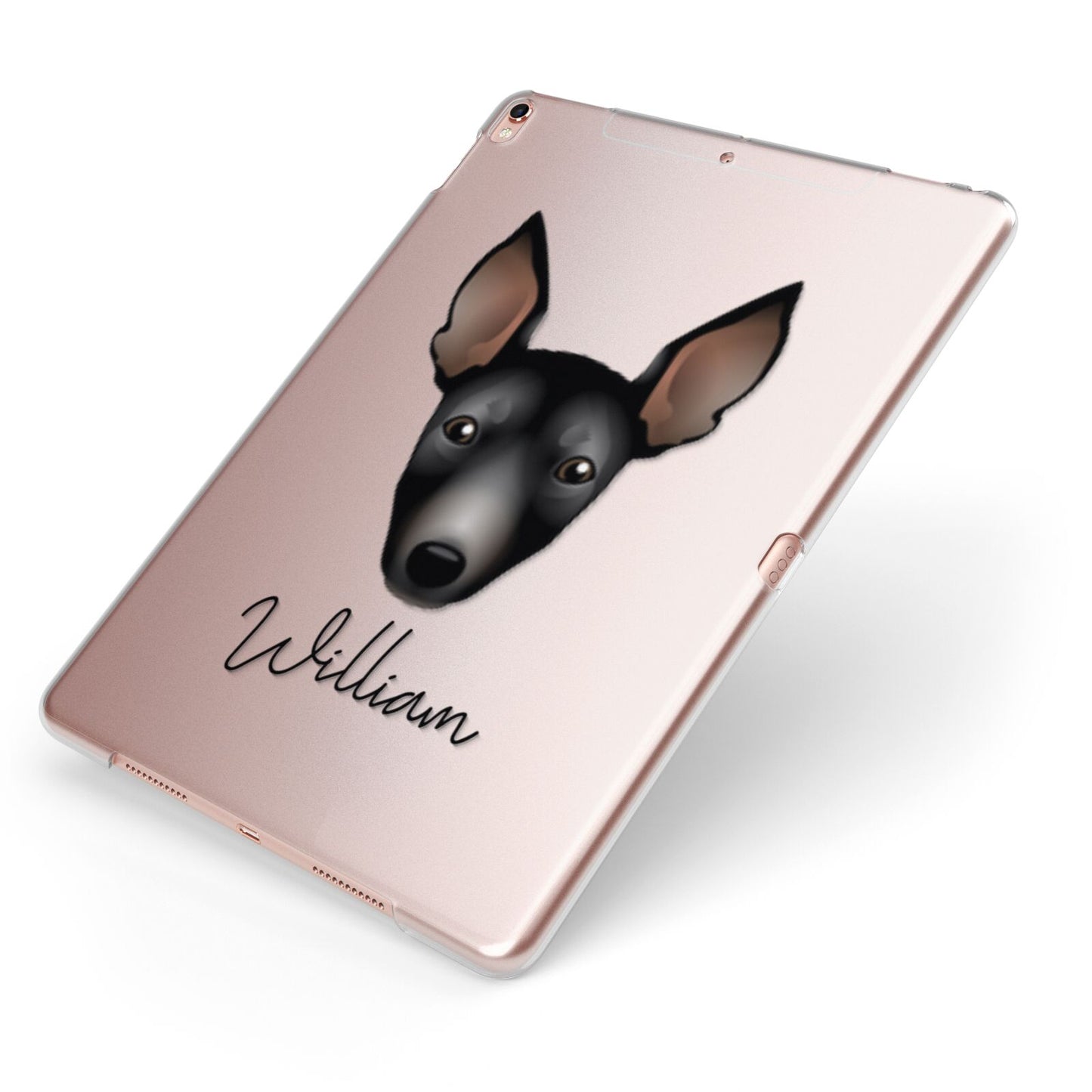 Manchester Terrier Personalised Apple iPad Case on Rose Gold iPad Side View
