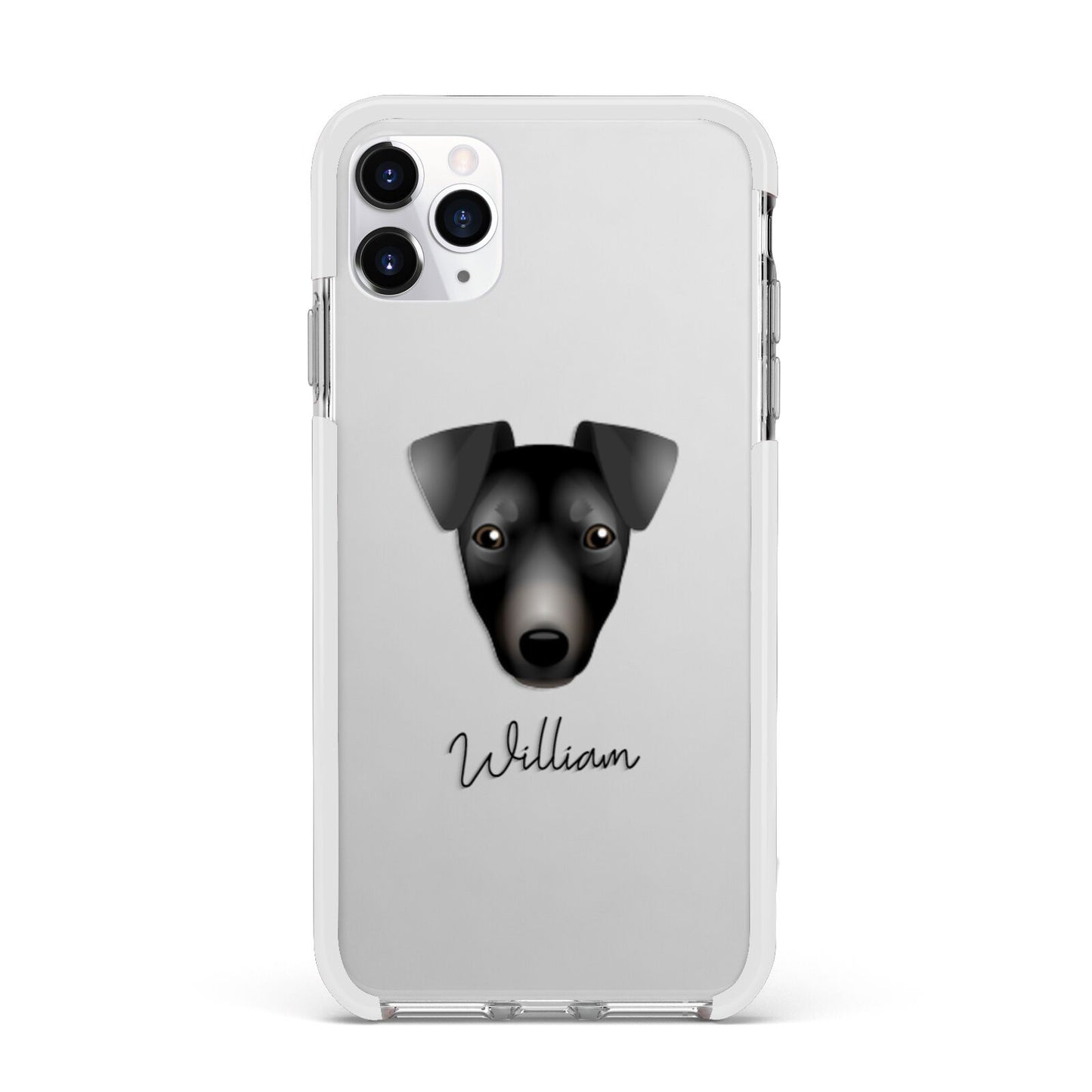 Manchester Terrier Personalised Apple iPhone 11 Pro Max in Silver with White Impact Case