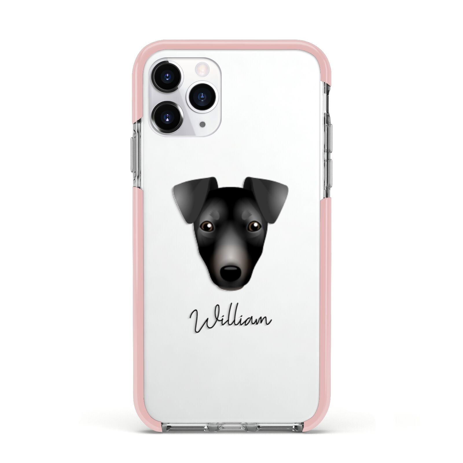 Manchester Terrier Personalised Apple iPhone 11 Pro in Silver with Pink Impact Case
